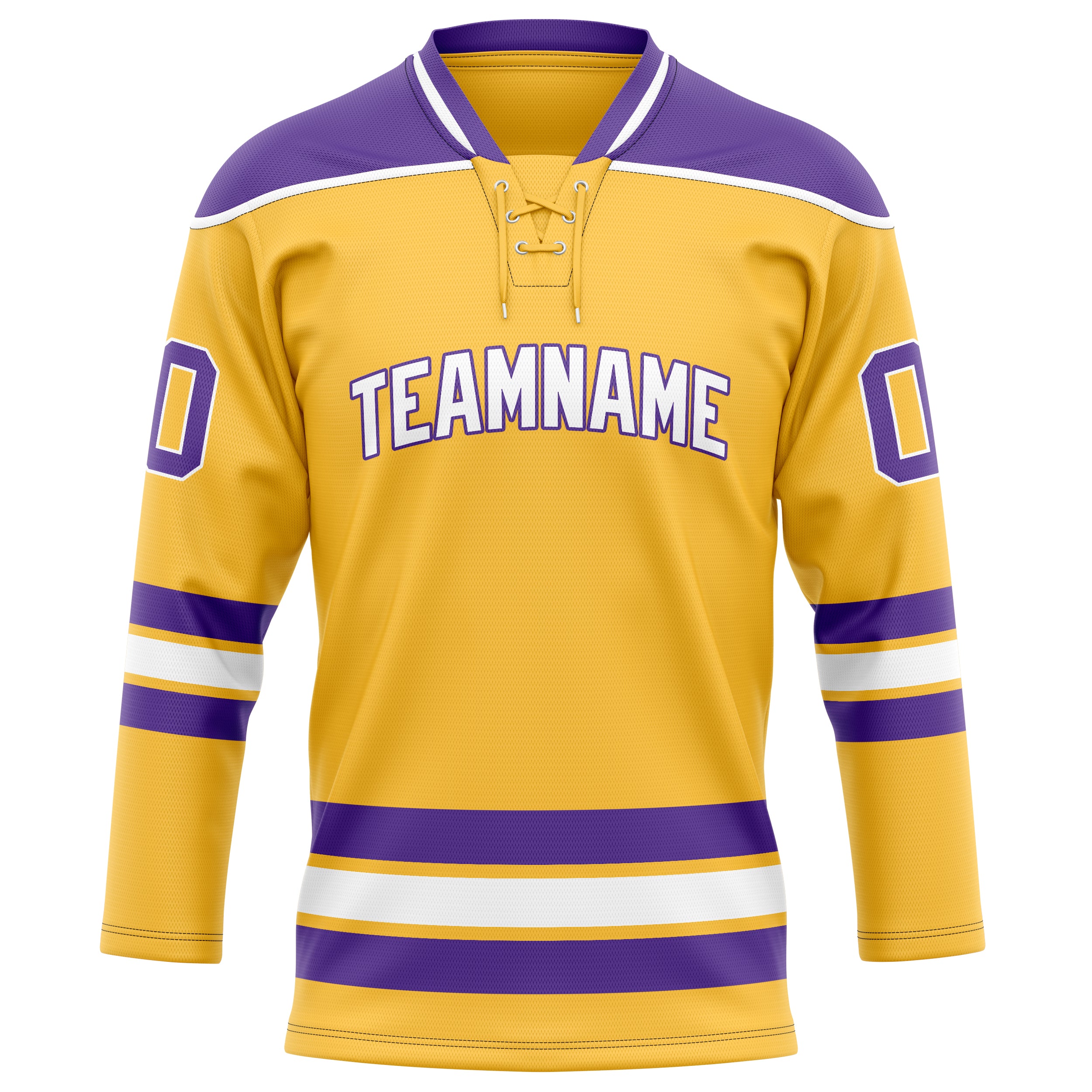 Maßgeschneidertes Professionelles Gold Lila Eishockeytrikot