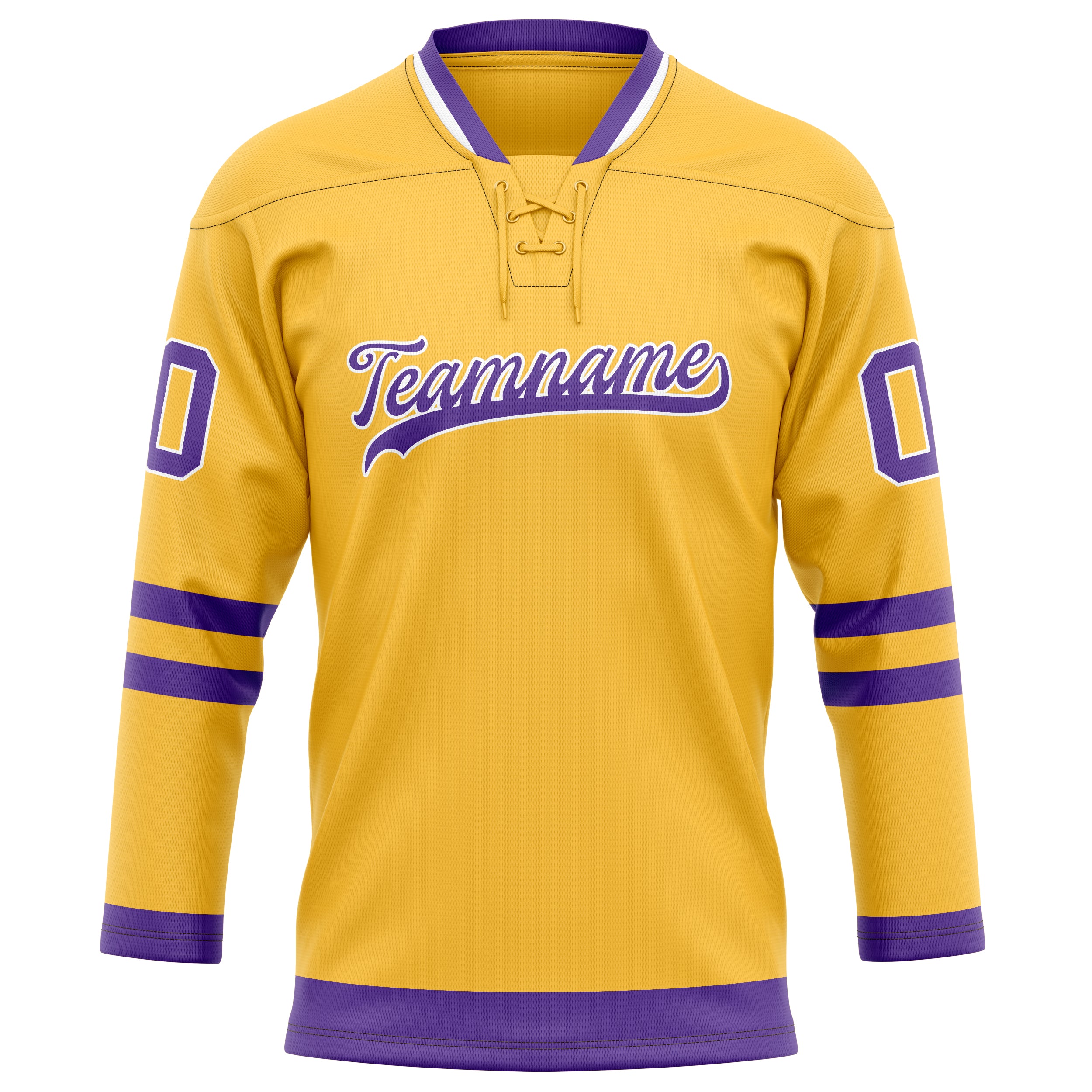 Maßgeschneidertes Professionelles Gold Lila Eishockeytrikot