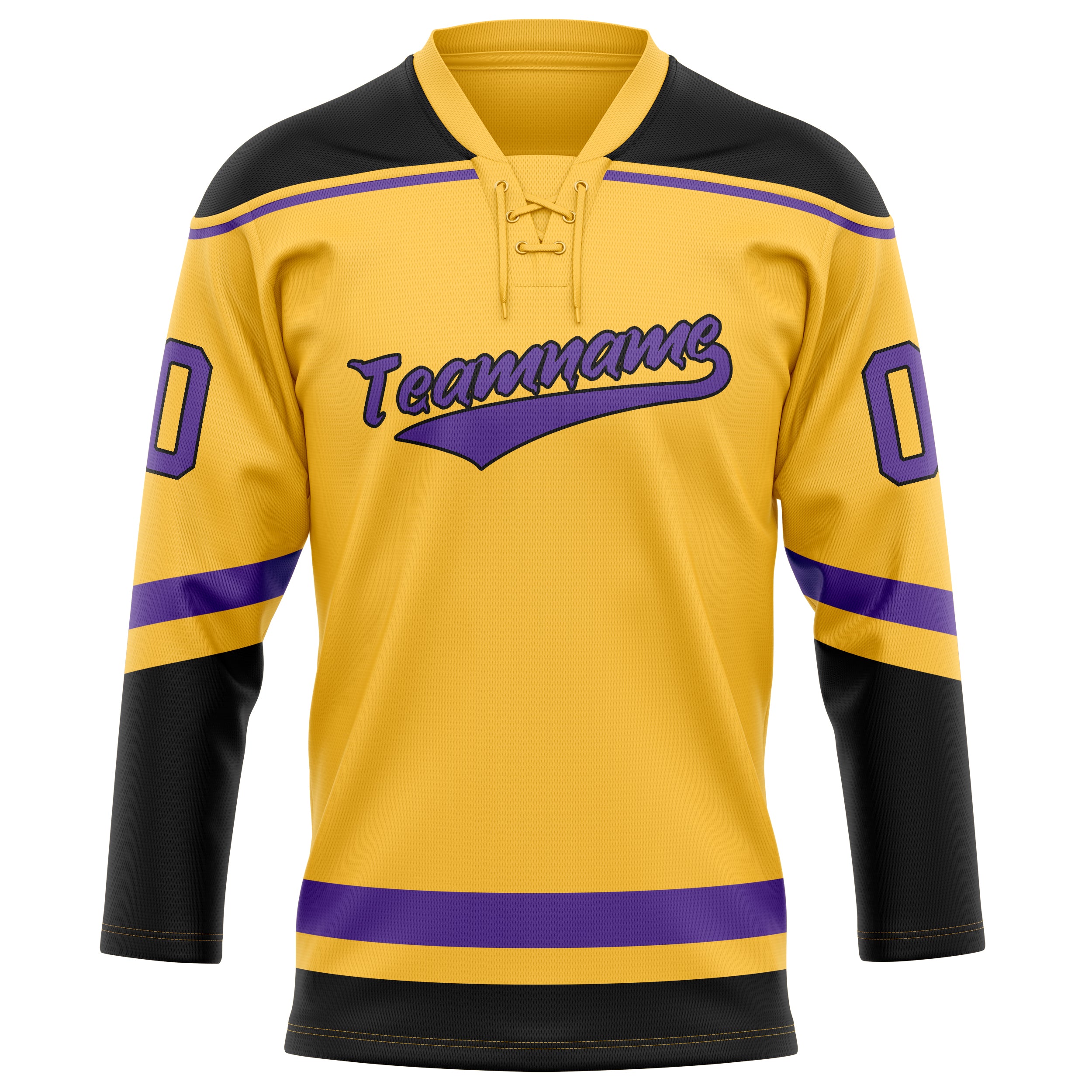 Maßgeschneidertes Professionelles Gold Lila Eishockeytrikot