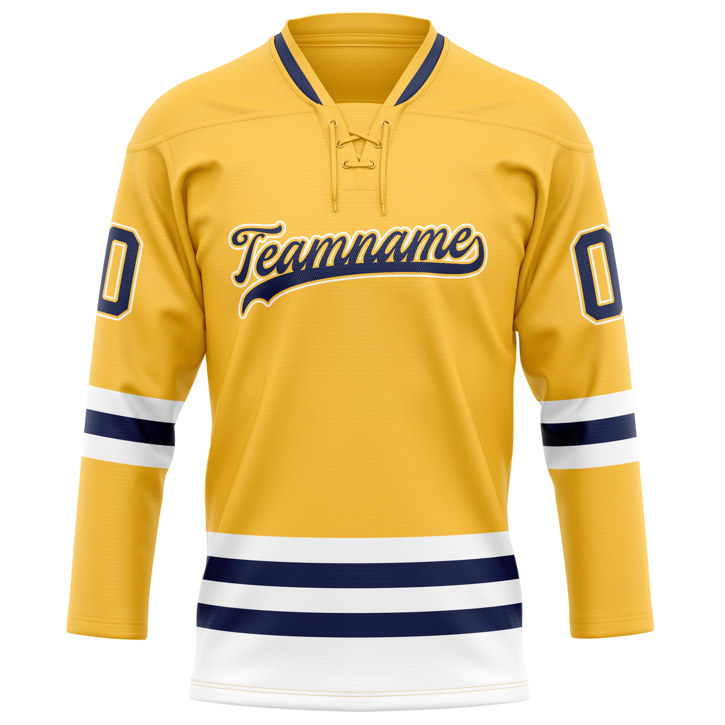 Maßgeschneidertes Professionelles Gold Marineblau Eishockeytrikot