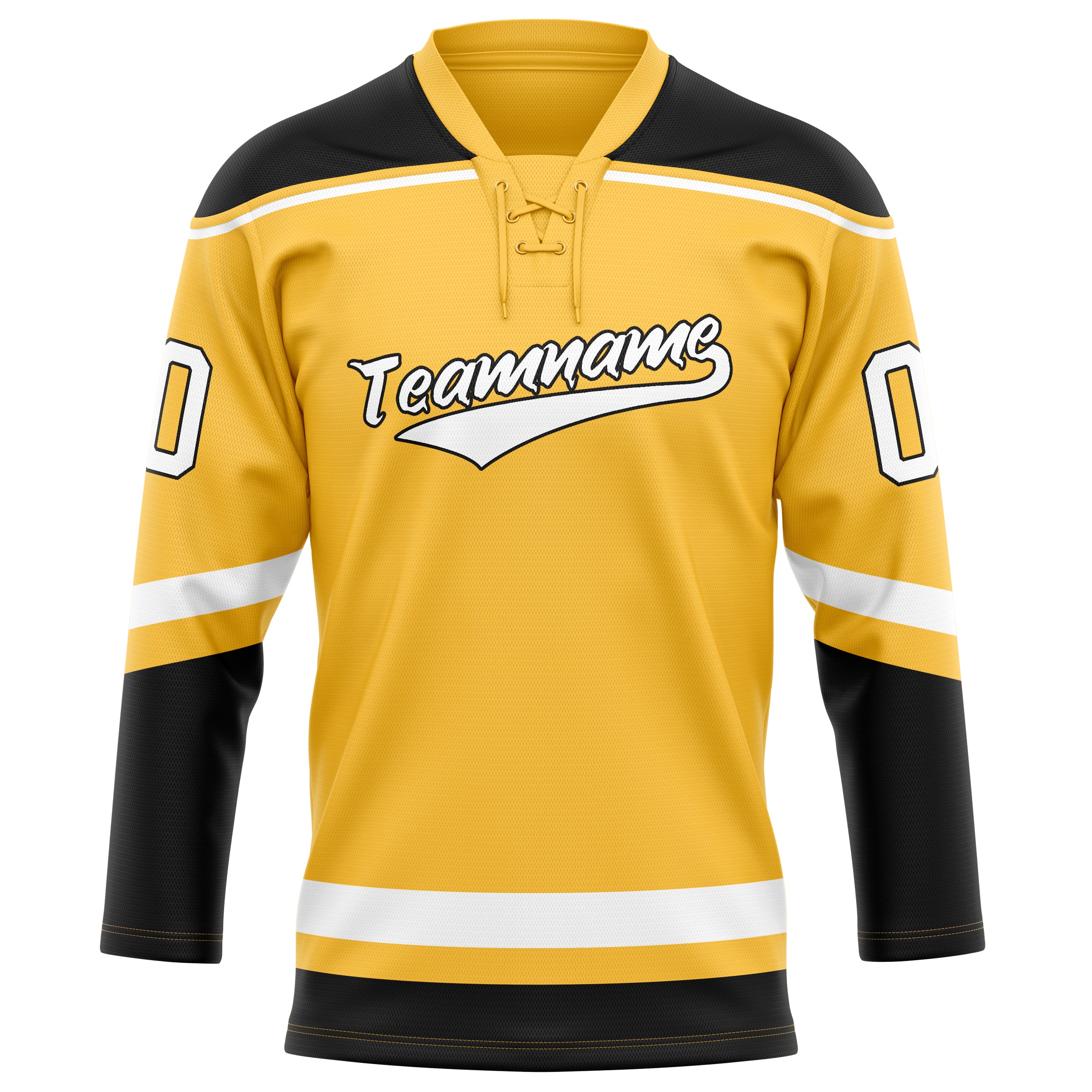 Maßgeschneidertes Professionelles Gold Schwarz Eishockeytrikot