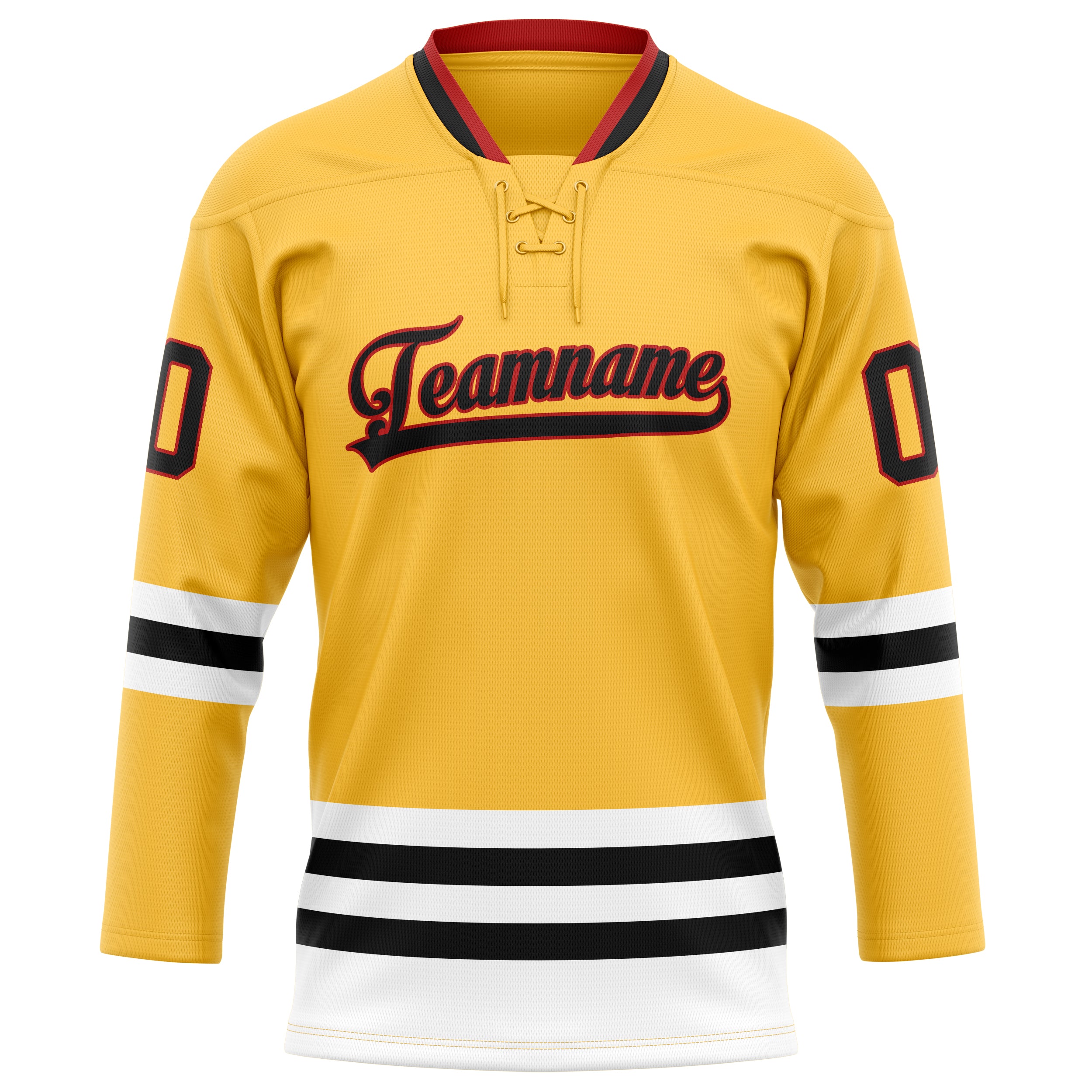 Maßgeschneidertes Professionelles Gold Schwarz Eishockeytrikot