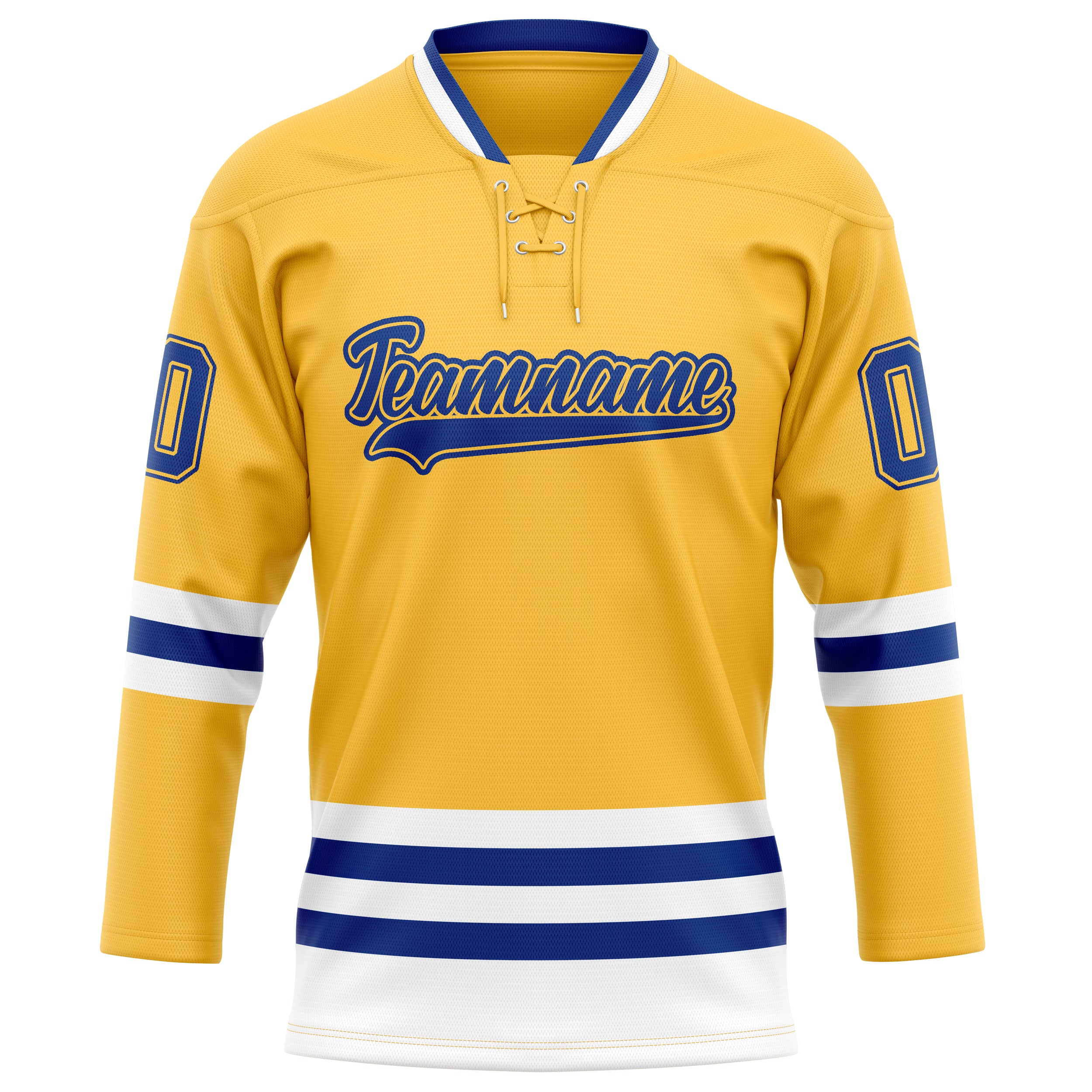 Maßgeschneidertes Professionelles Gold Königsblau Eishockeytrikot
