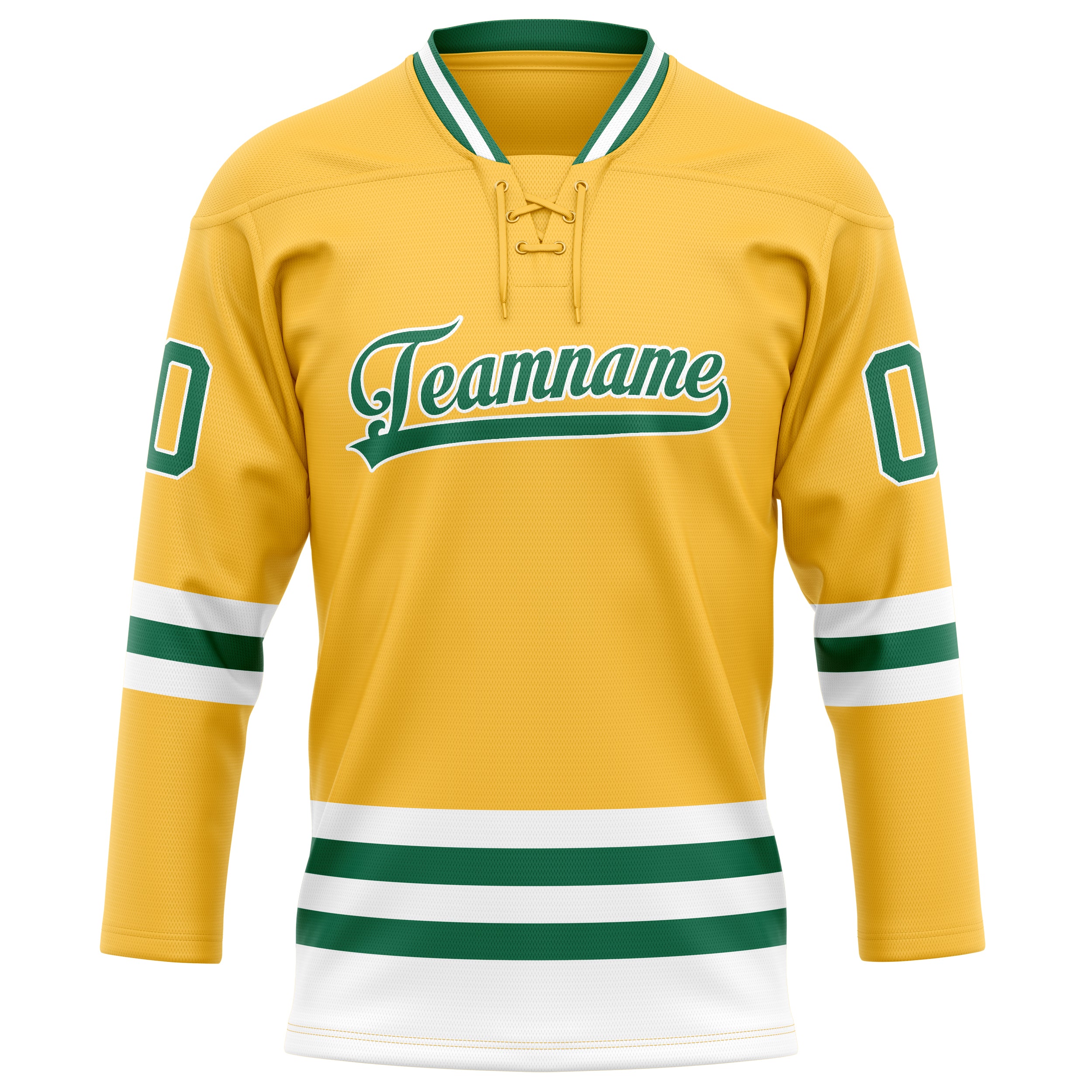 Maßgeschneidertes Professionelles Gold Kelly Grün Eishockeytrikot