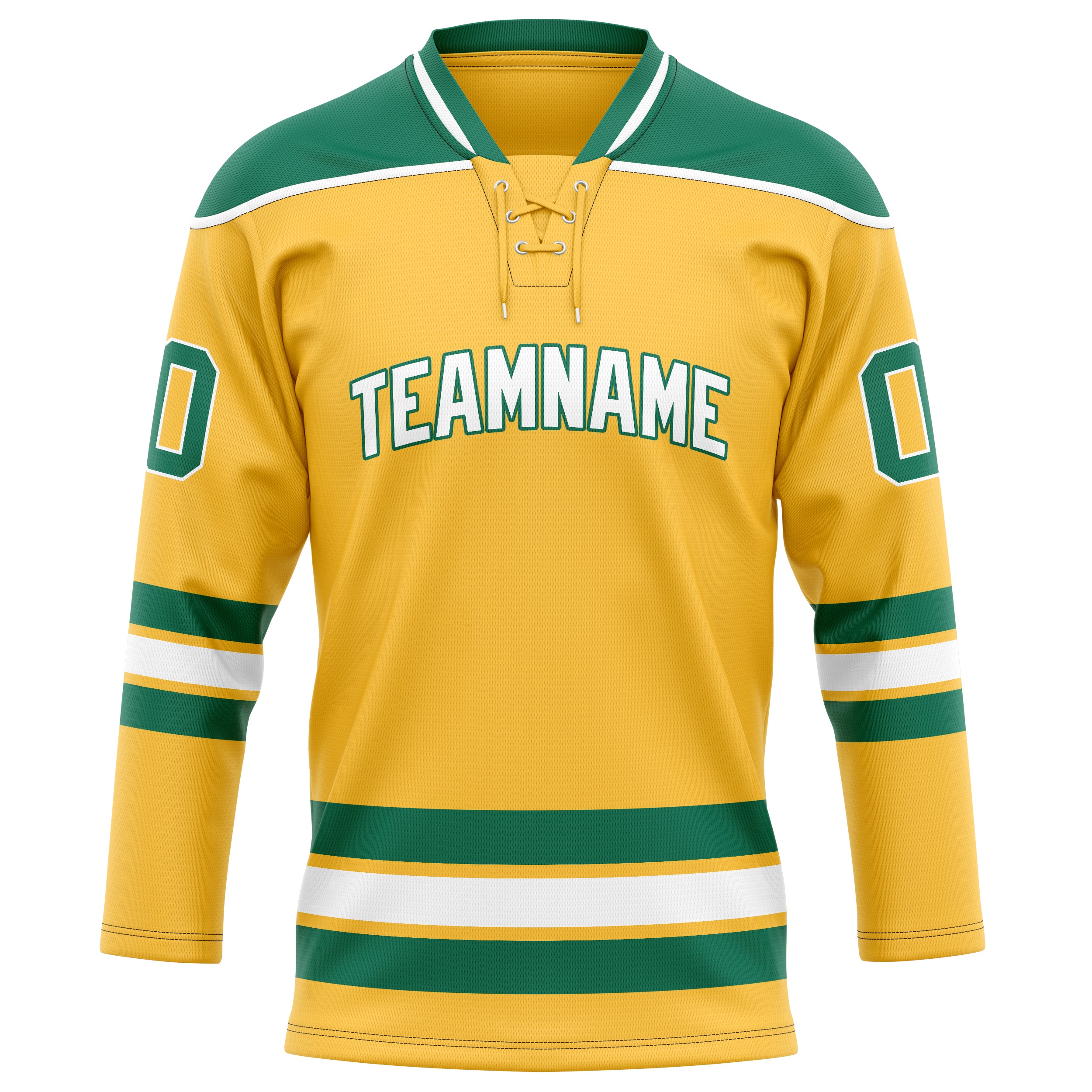 Maßgeschneidertes Professionelles Gold Kelly Grün Eishockeytrikot