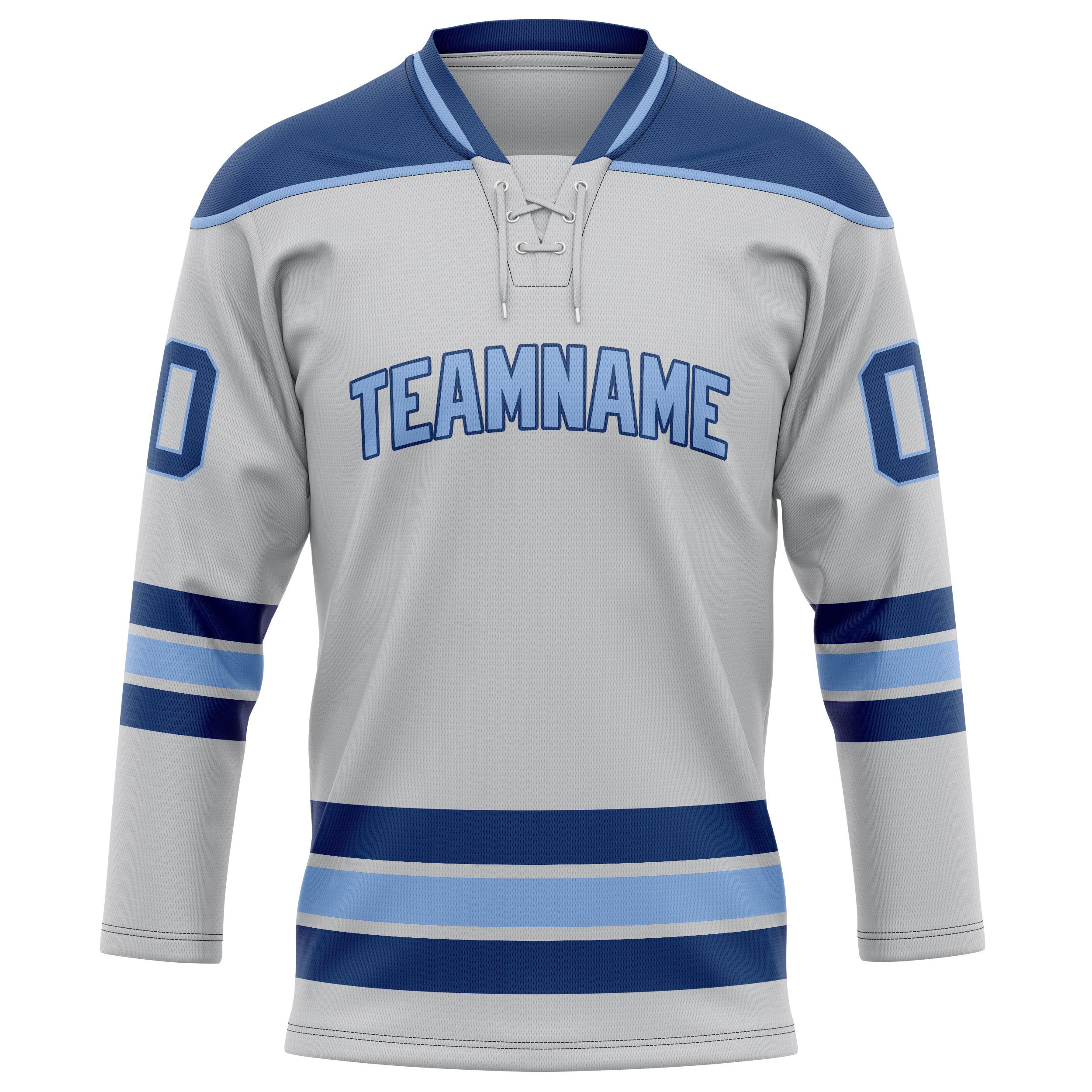 Maßgeschneidertes Professionelles Grau Königsblau Eishockeytrikot