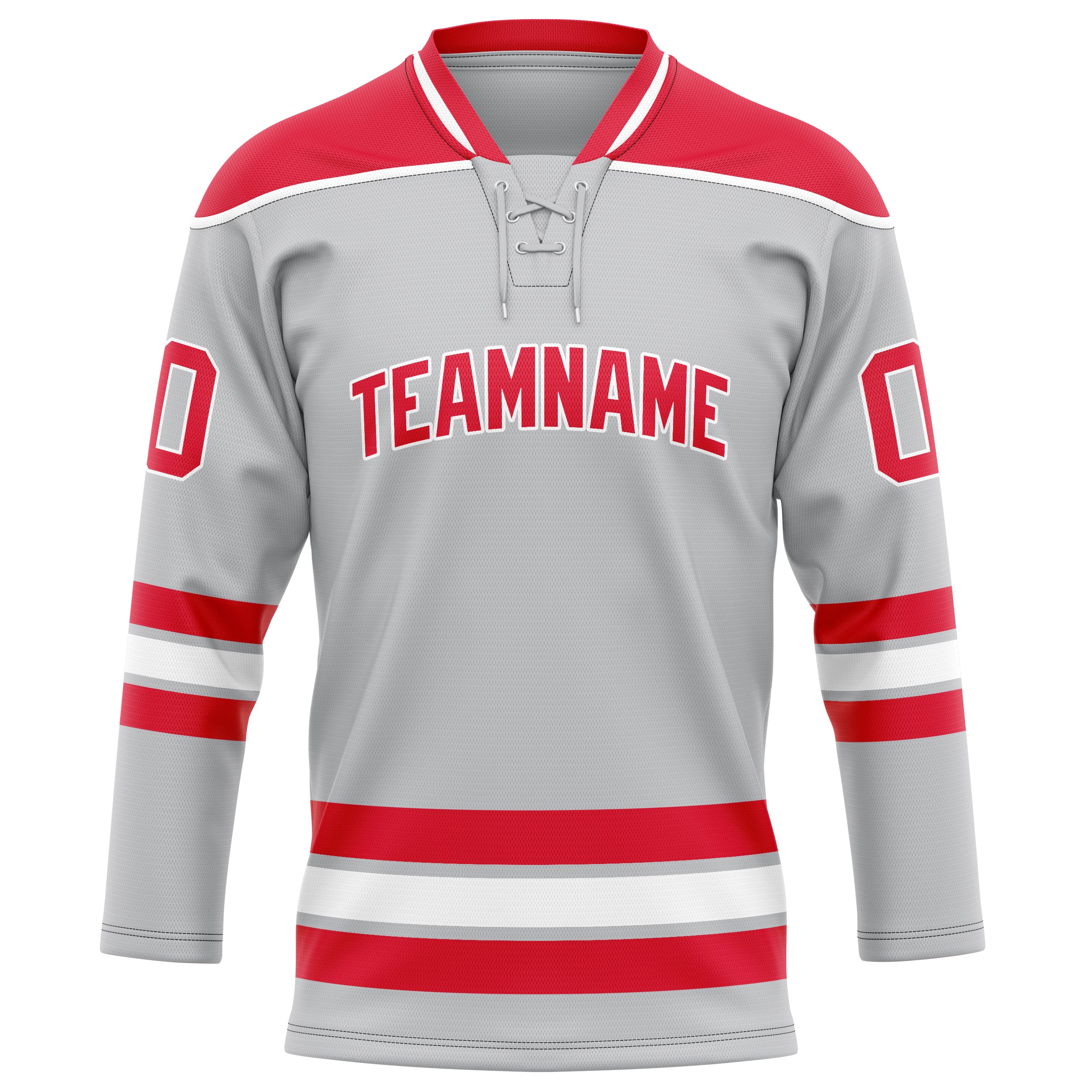 Maßgeschneidertes Professionelles Grau Rot Eishockeytrikot