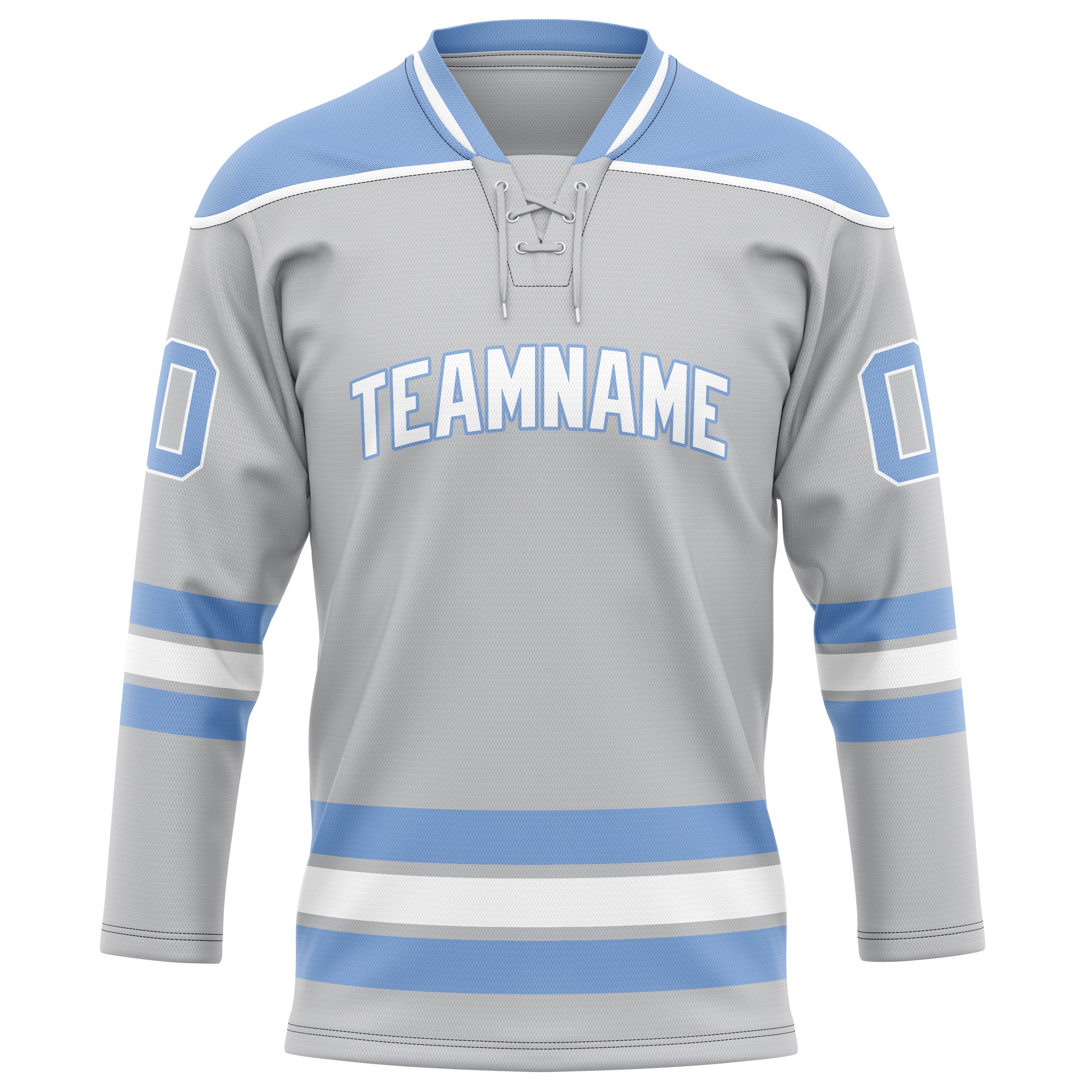 Maßgeschneidertes Professionelles Grau Hellblau Eishockeytrikot