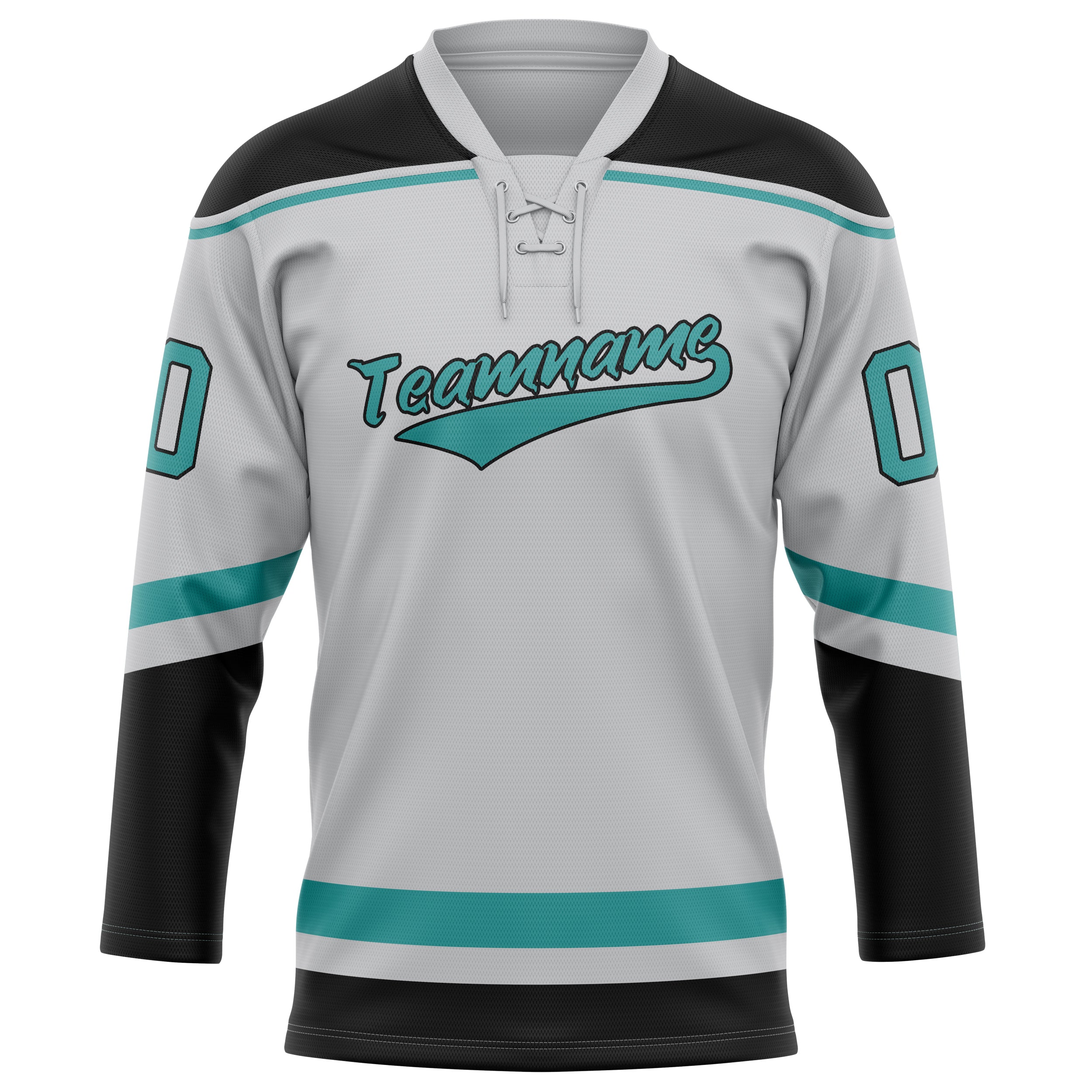 Maßgeschneidertes Professionelles Grau Blaugrün Eishockeytrikot