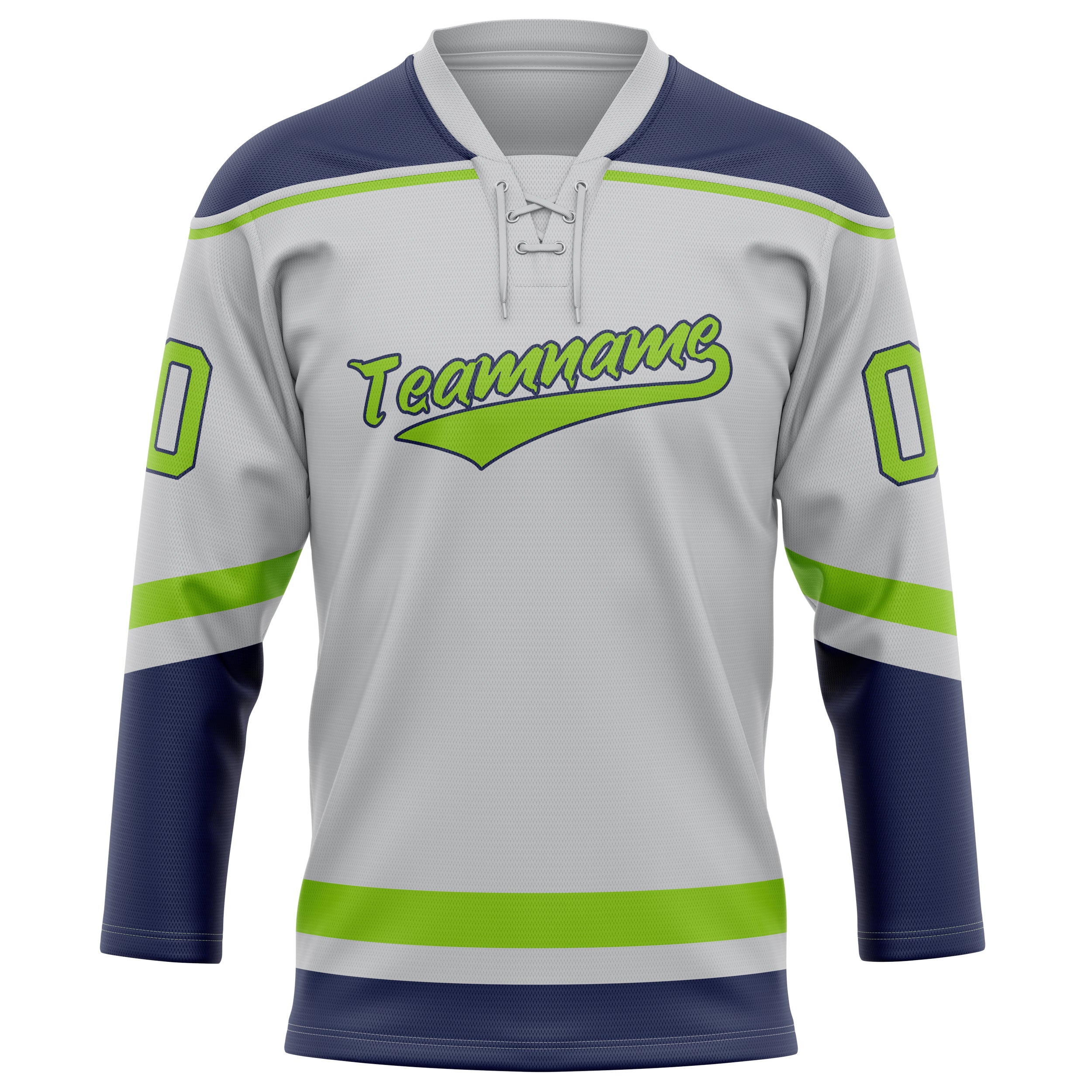 Maßgeschneidertes Professionelles Grau Neongrün Eishockeytrikot