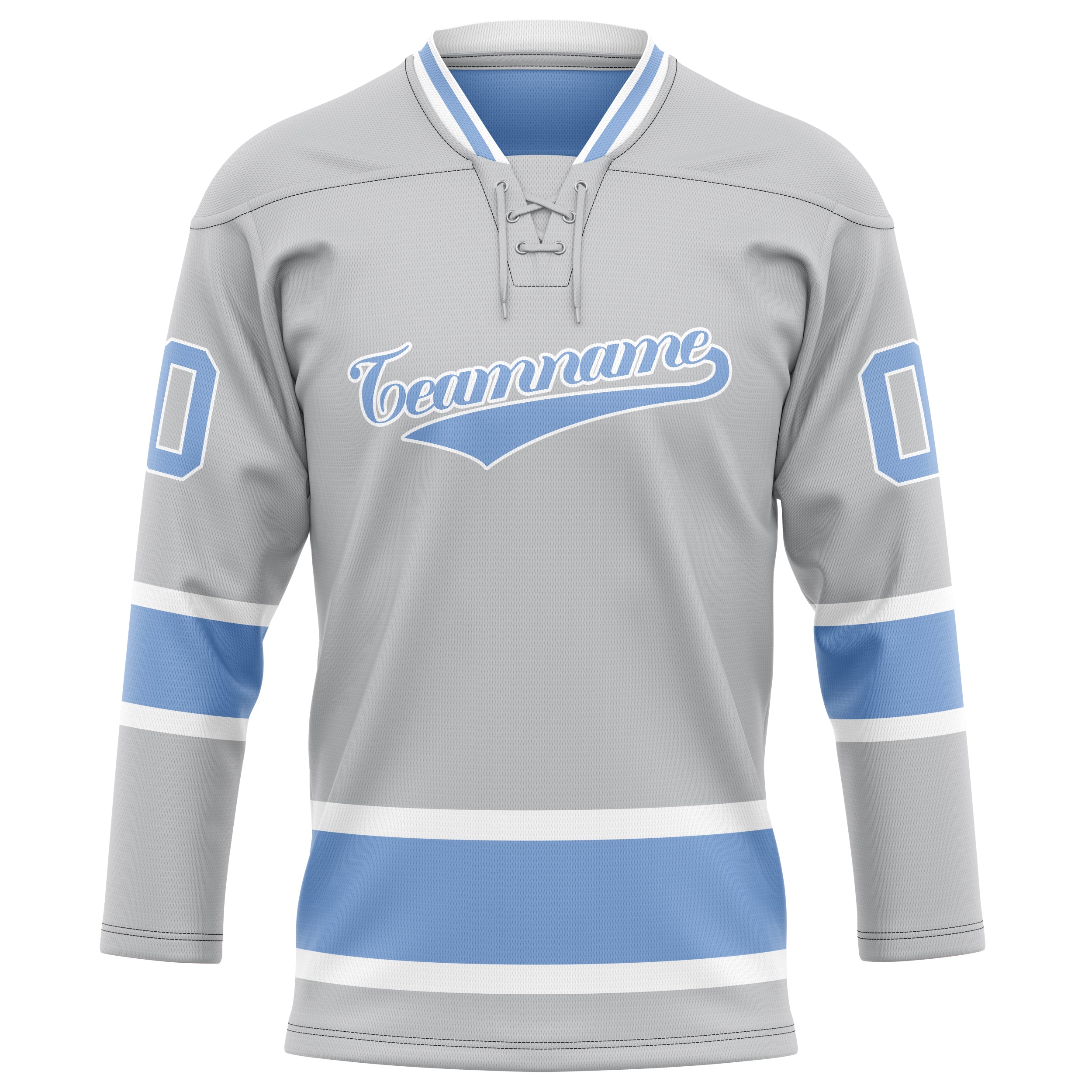Maßgeschneidertes Professionelles Grau Hellblau Eishockeytrikot