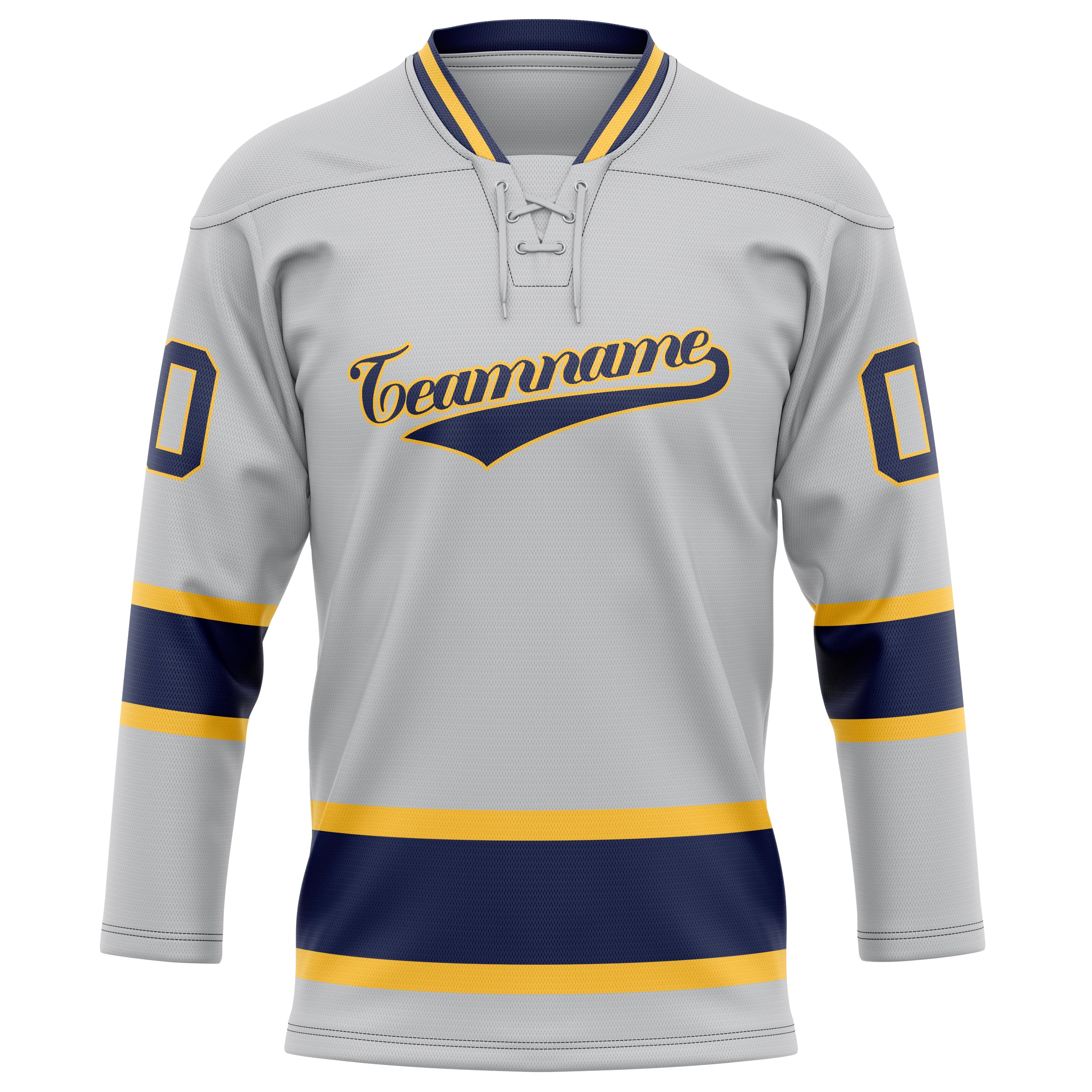 Maßgeschneidertes Professionelles Grau Marineblau Eishockeytrikot