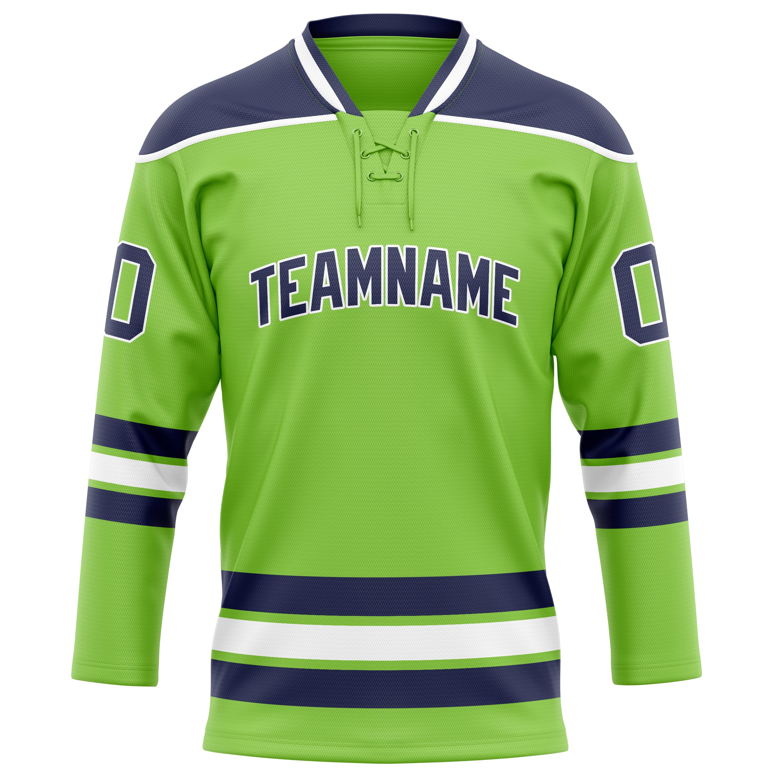 Maglia da hockey su ghiaccio professionale personalizzata verde neon blu navy