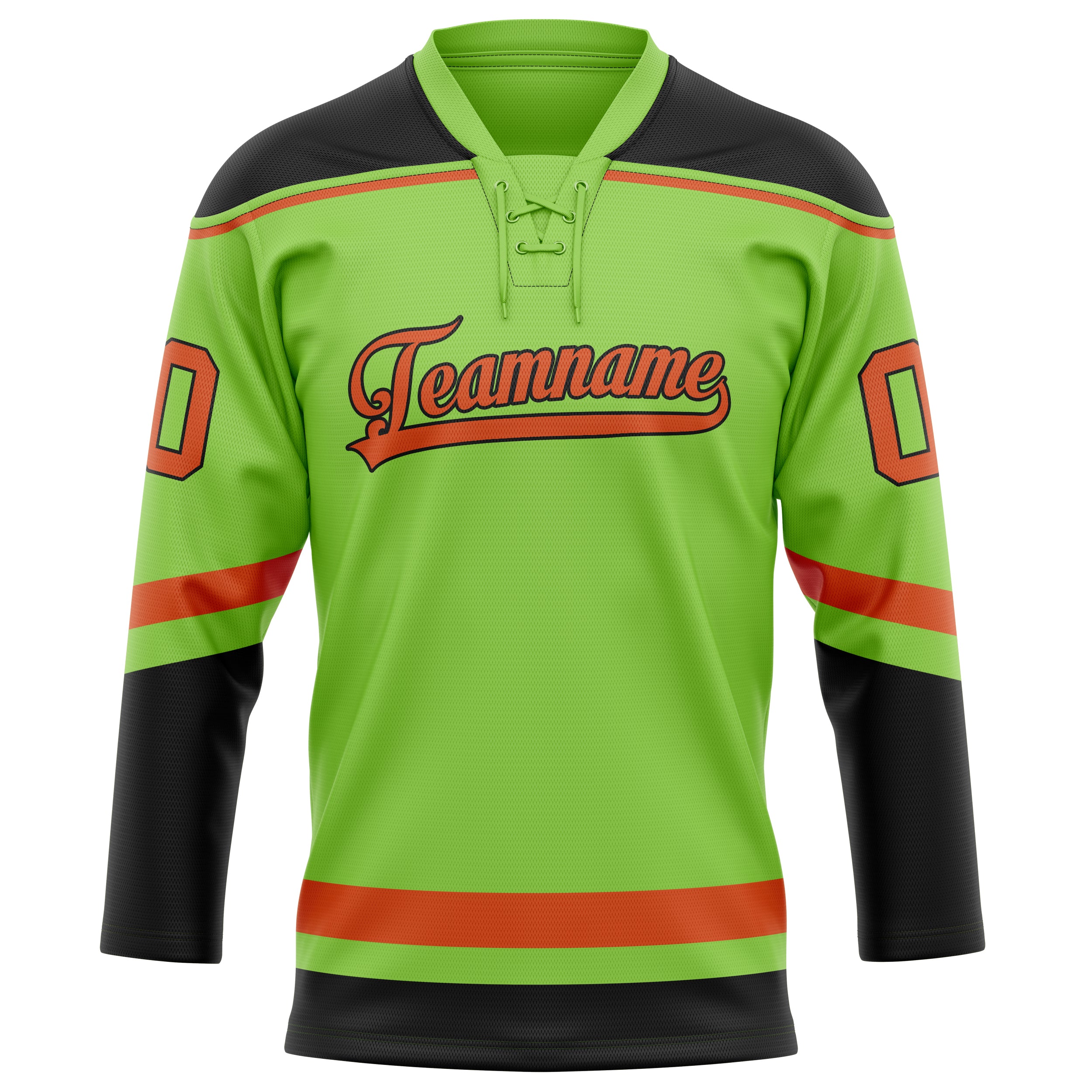 Maglia da hockey su ghiaccio verde neon rossa personalizzata