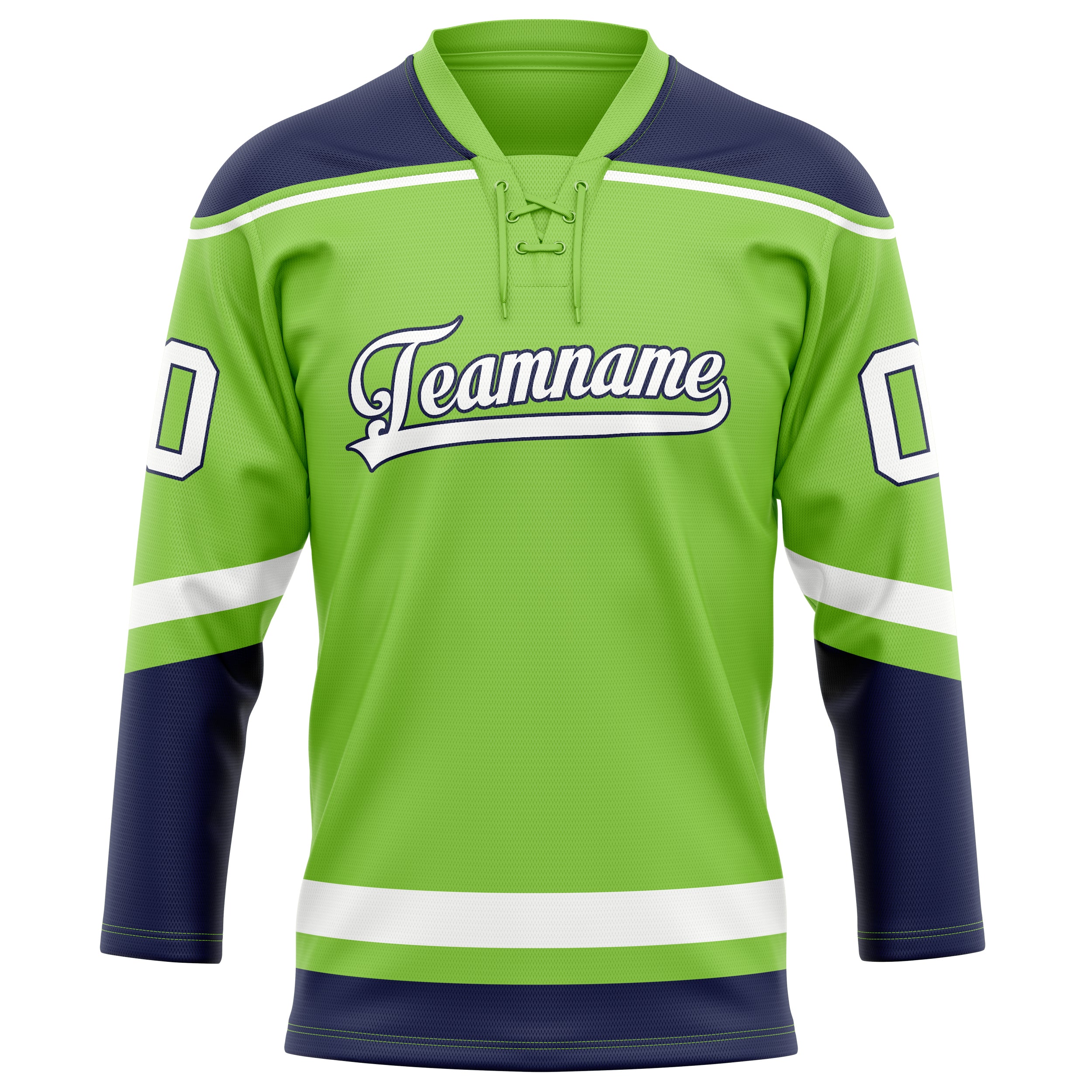 Maglia da hockey su ghiaccio verde neon bianca personalizzata