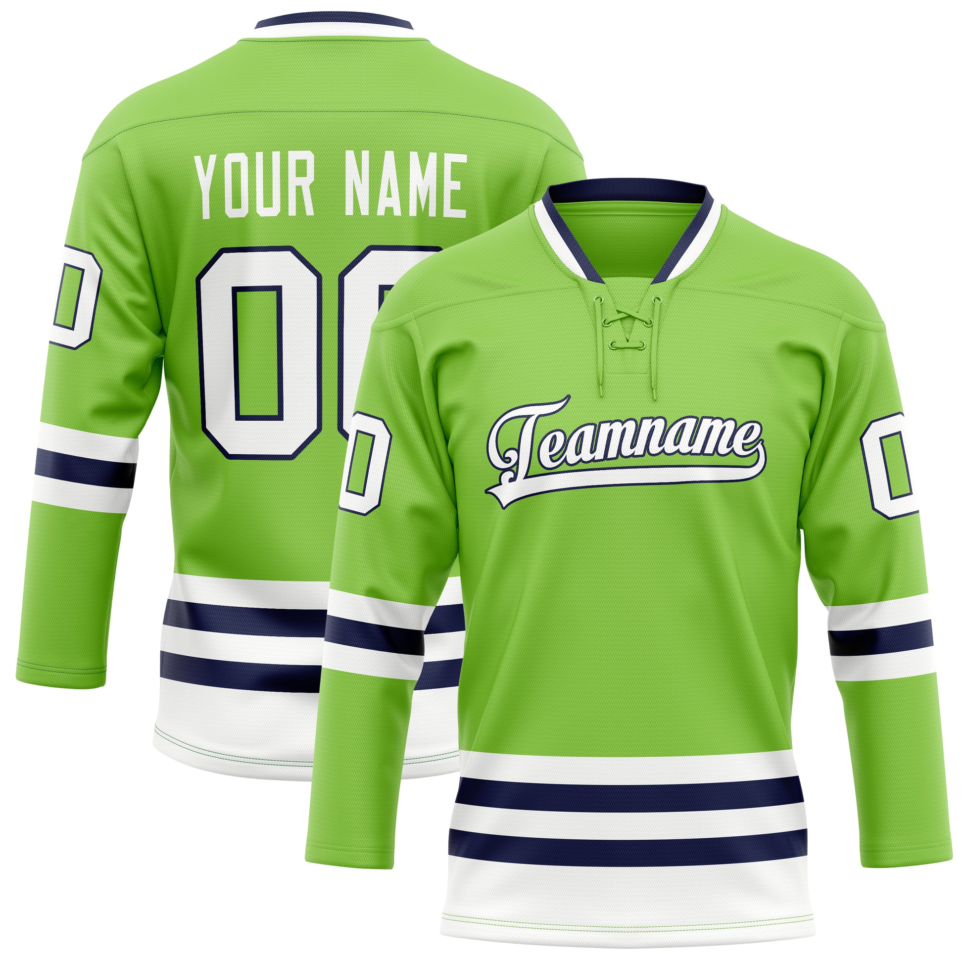 Maßgeschneidertes Professionelles Neongrün Weiß Eishockeytrikot HK01240718NE299