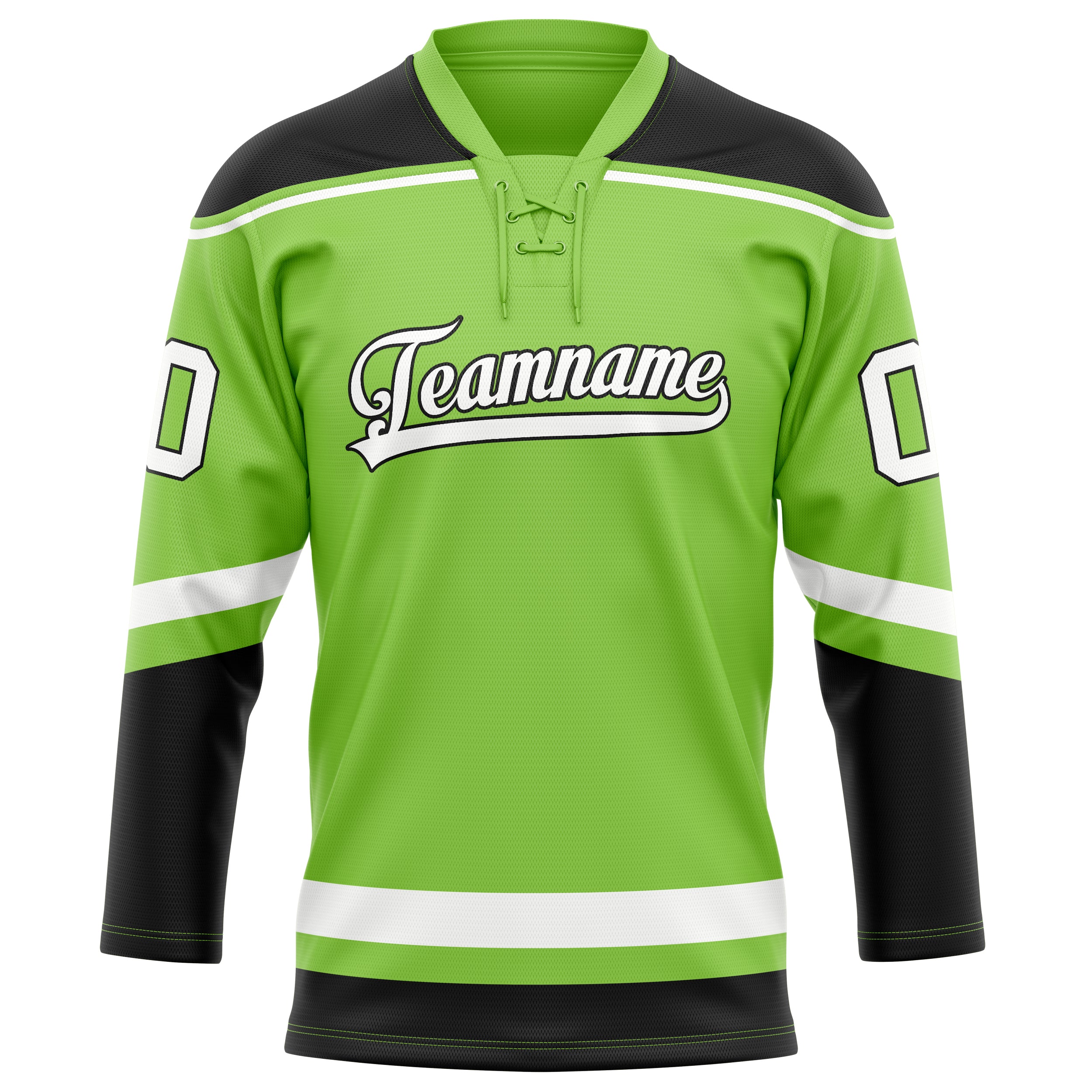 Maßgeschneidertes Professionelles Neongrün Schwarz Eishockeytrikot