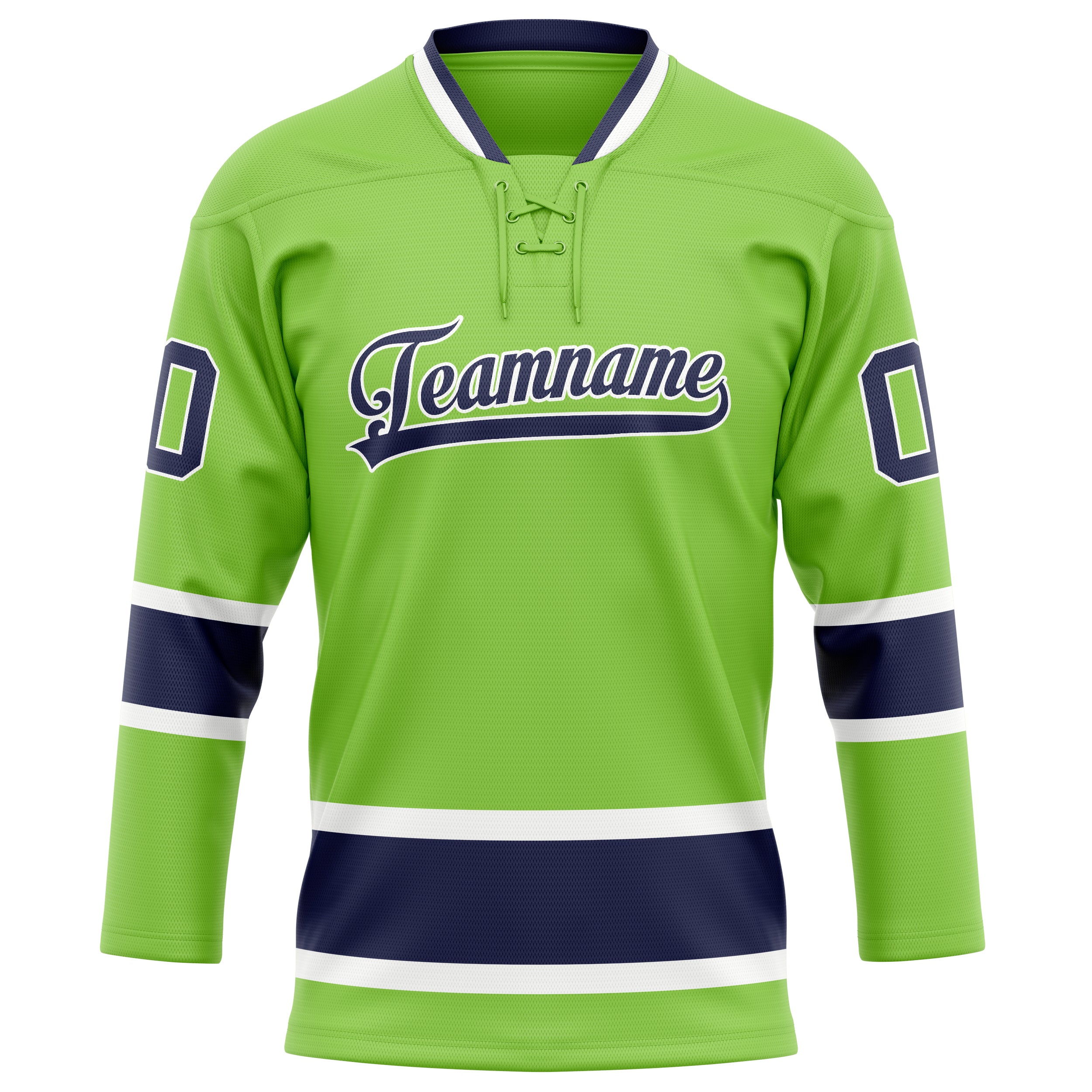 Maßgeschneidertes Professionelles Neongrün Marineblau Eishockeytrikot