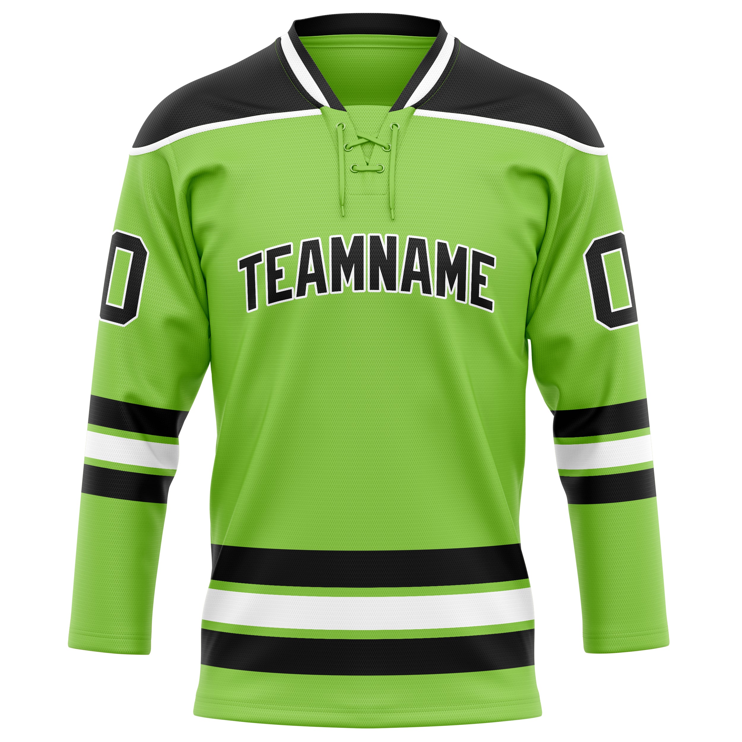 Maßgeschneidertes Professionelles Neongrün Schwarz Eishockeytrikot