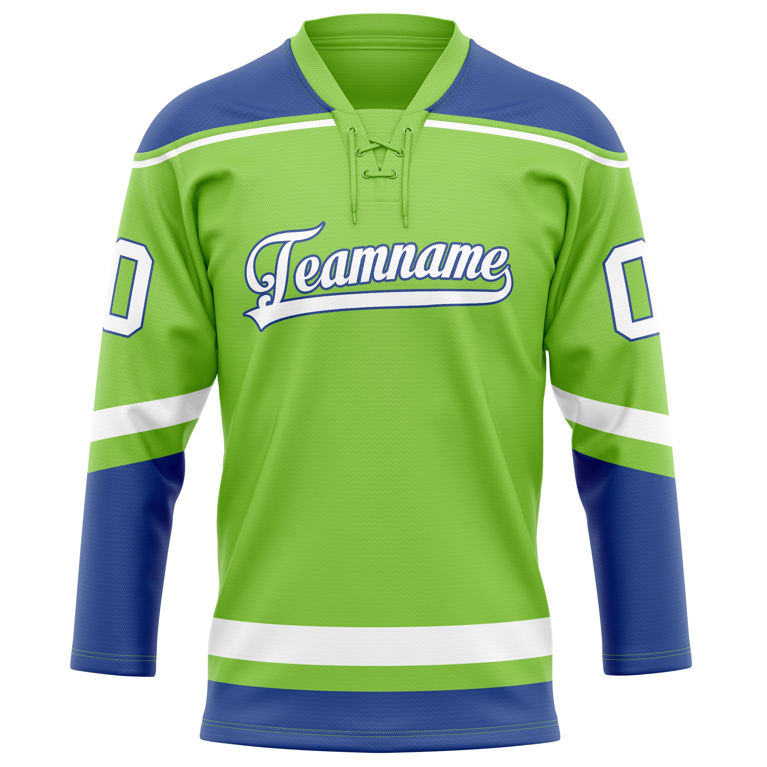 Maßgeschneidertes Professionelles Neongrün Königsblau Eishockeytrikot