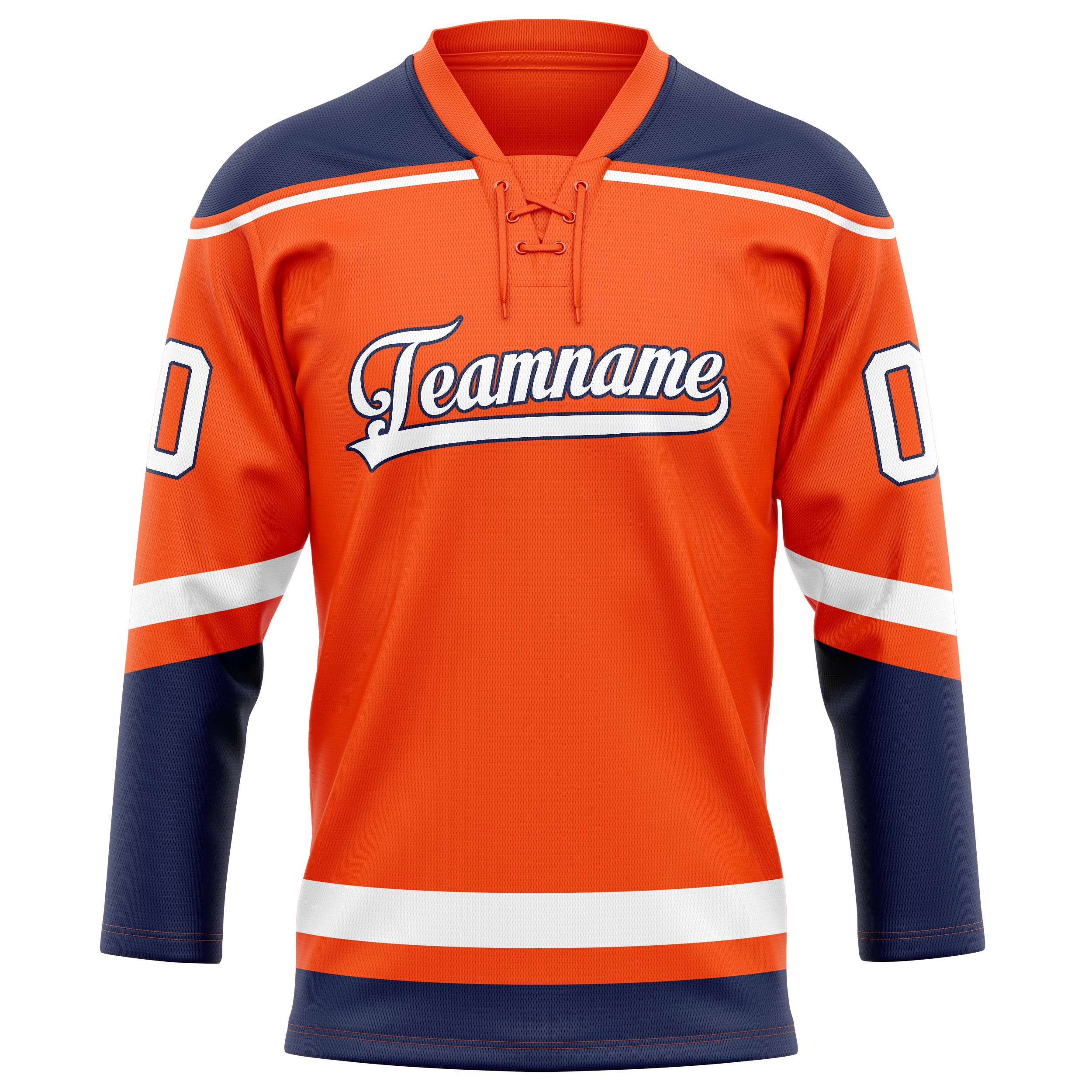 Maßgeschneidertes Professionelles Orange Marineblau Eishockeytrikot