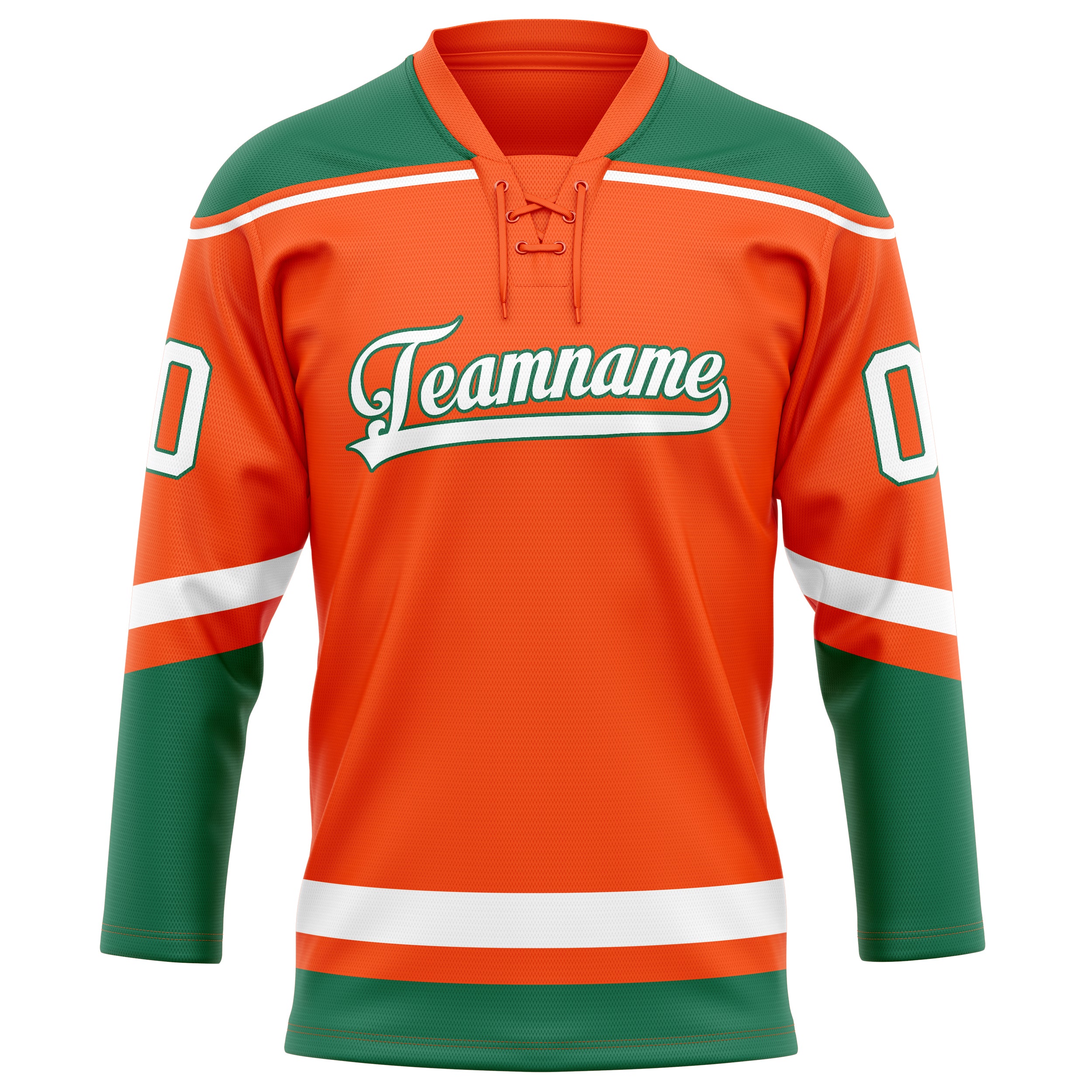 Maßgeschneidertes Professionelles Orange Kelly Grün Eishockeytrikot