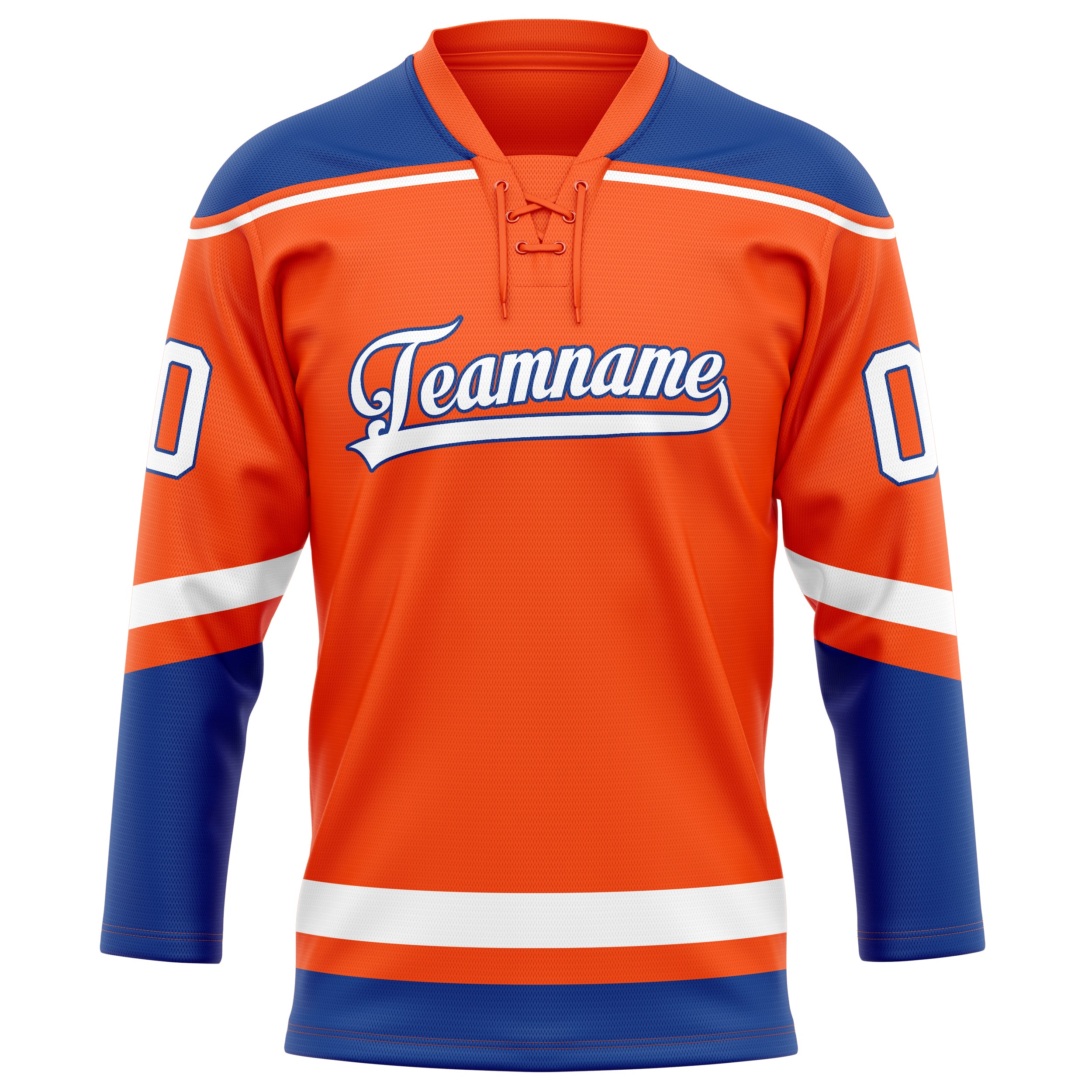 Maßgeschneidertes Professionelles Orange Königsblau Eishockeytrikot