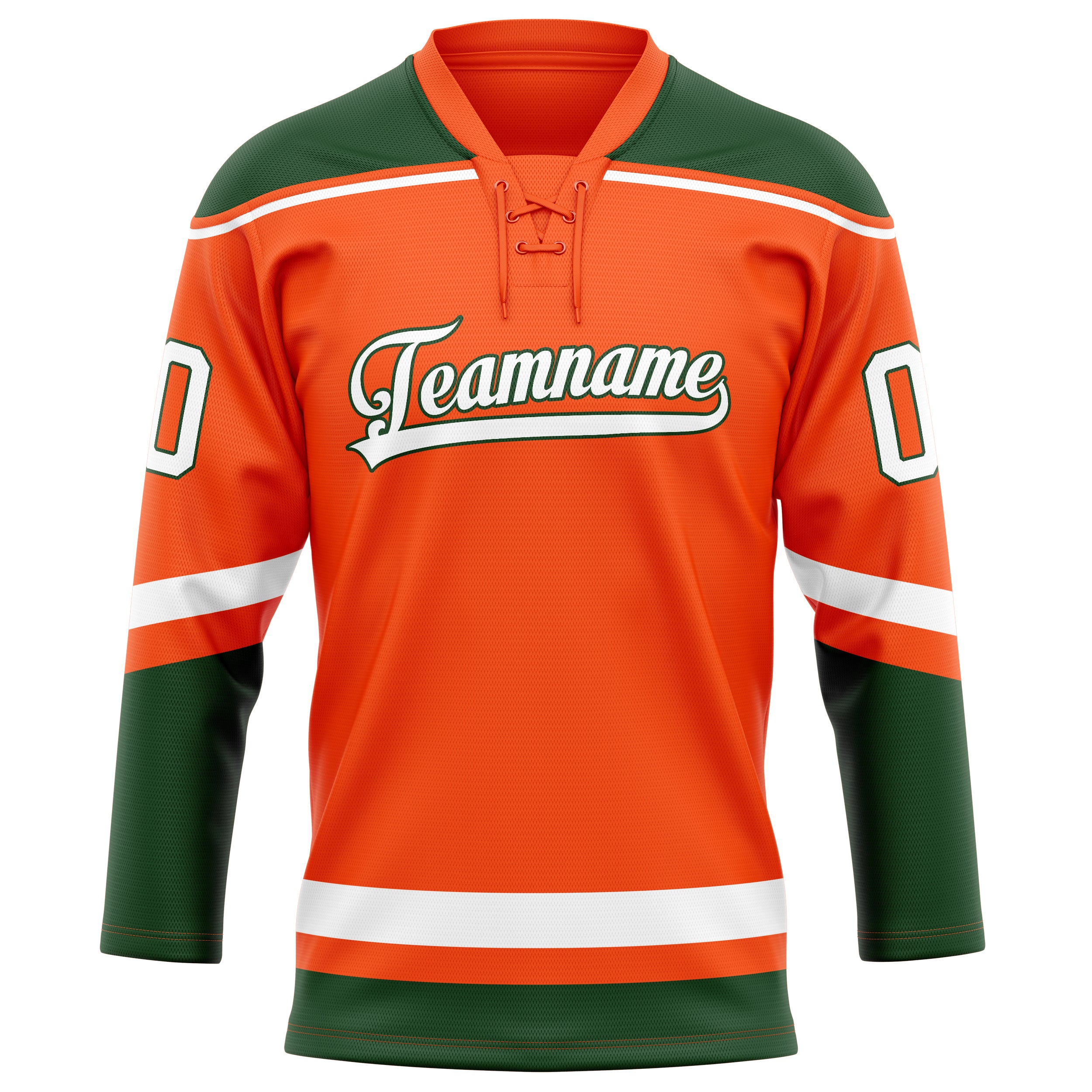 Maßgeschneidertes Professionelles Orange Kelly Grün Eishockeytrikot