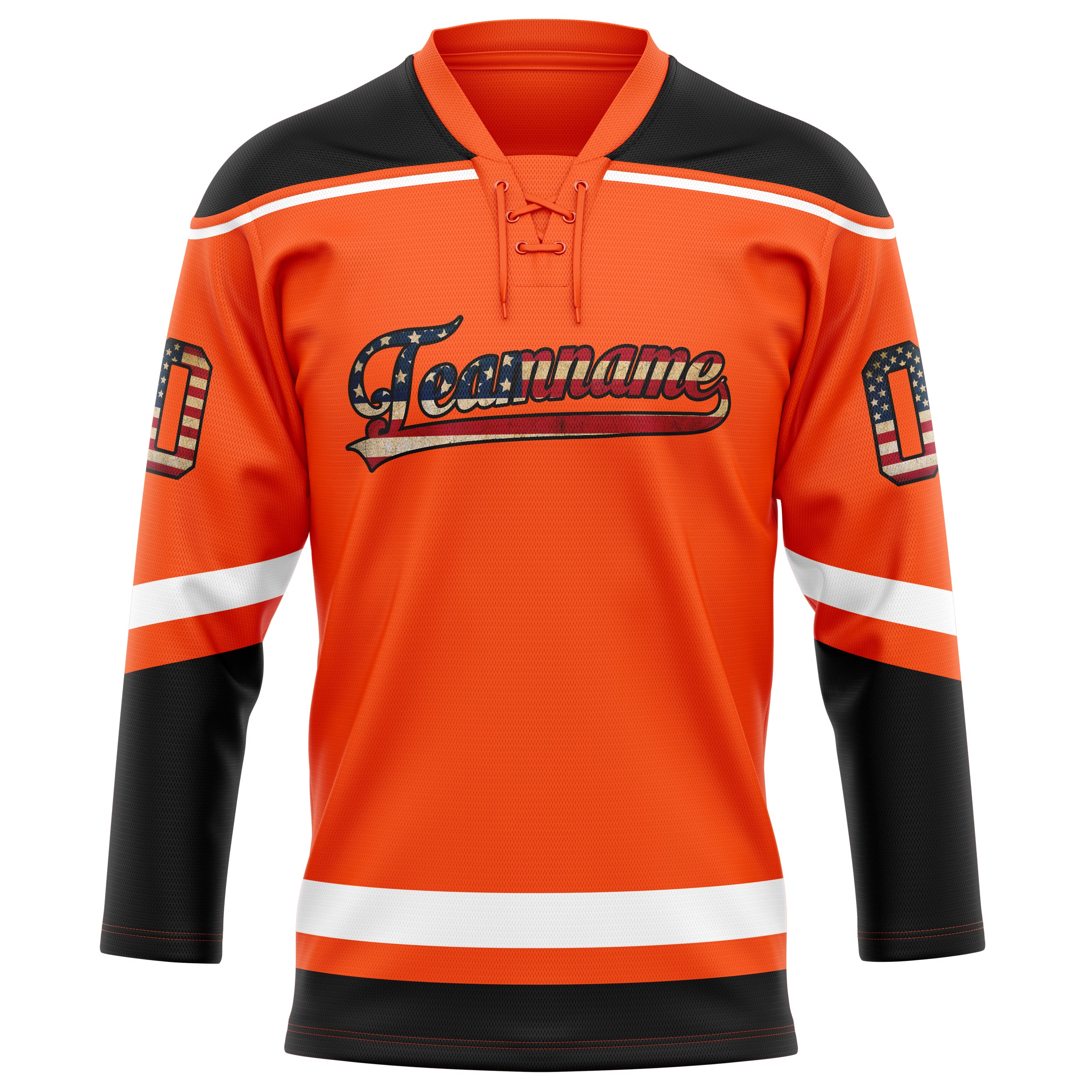 Maßgeschneidertes Professionelles Orange Schwarz Eishockeytrikot