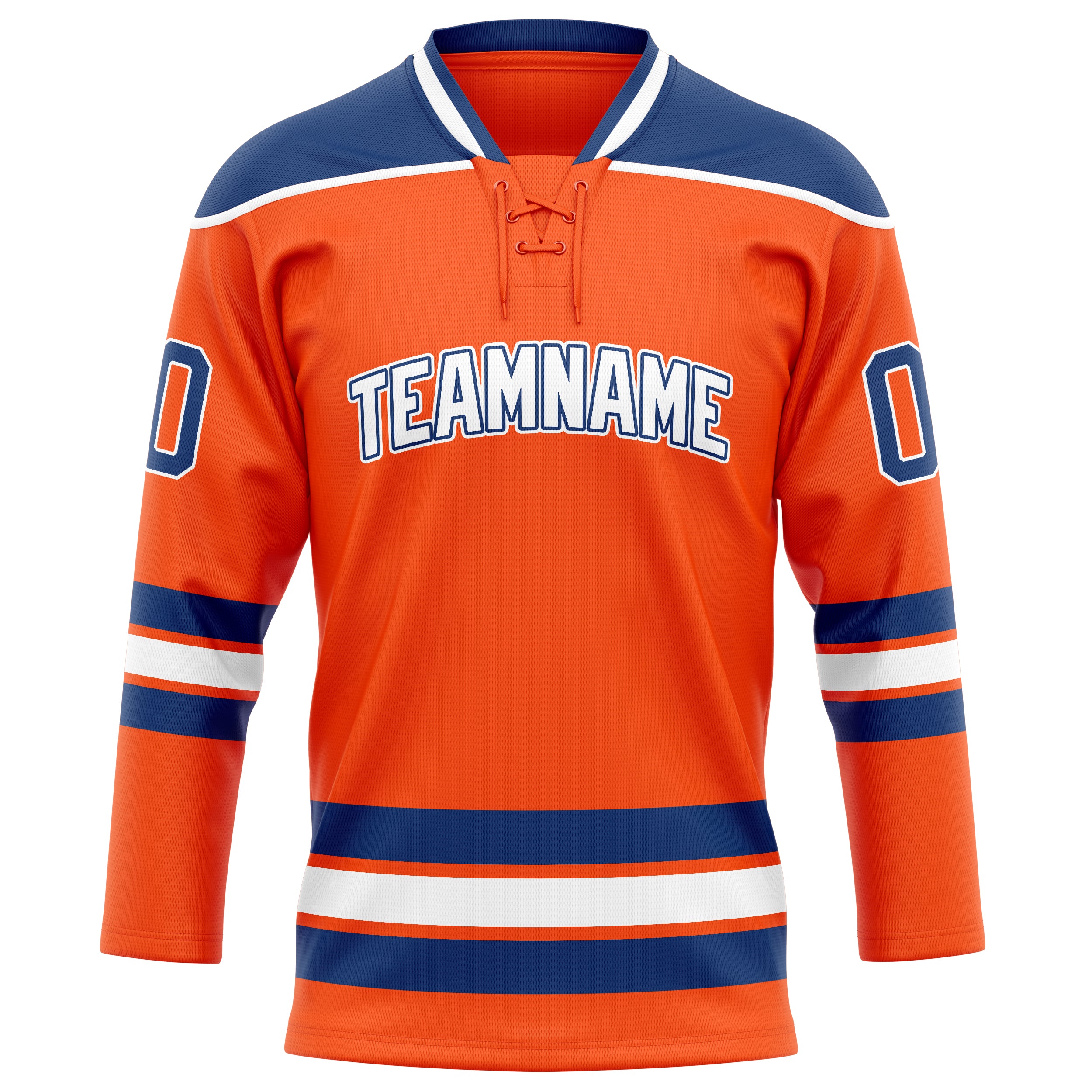 Maßgeschneidertes Professionelles Orange Marineblau Eishockeytrikot