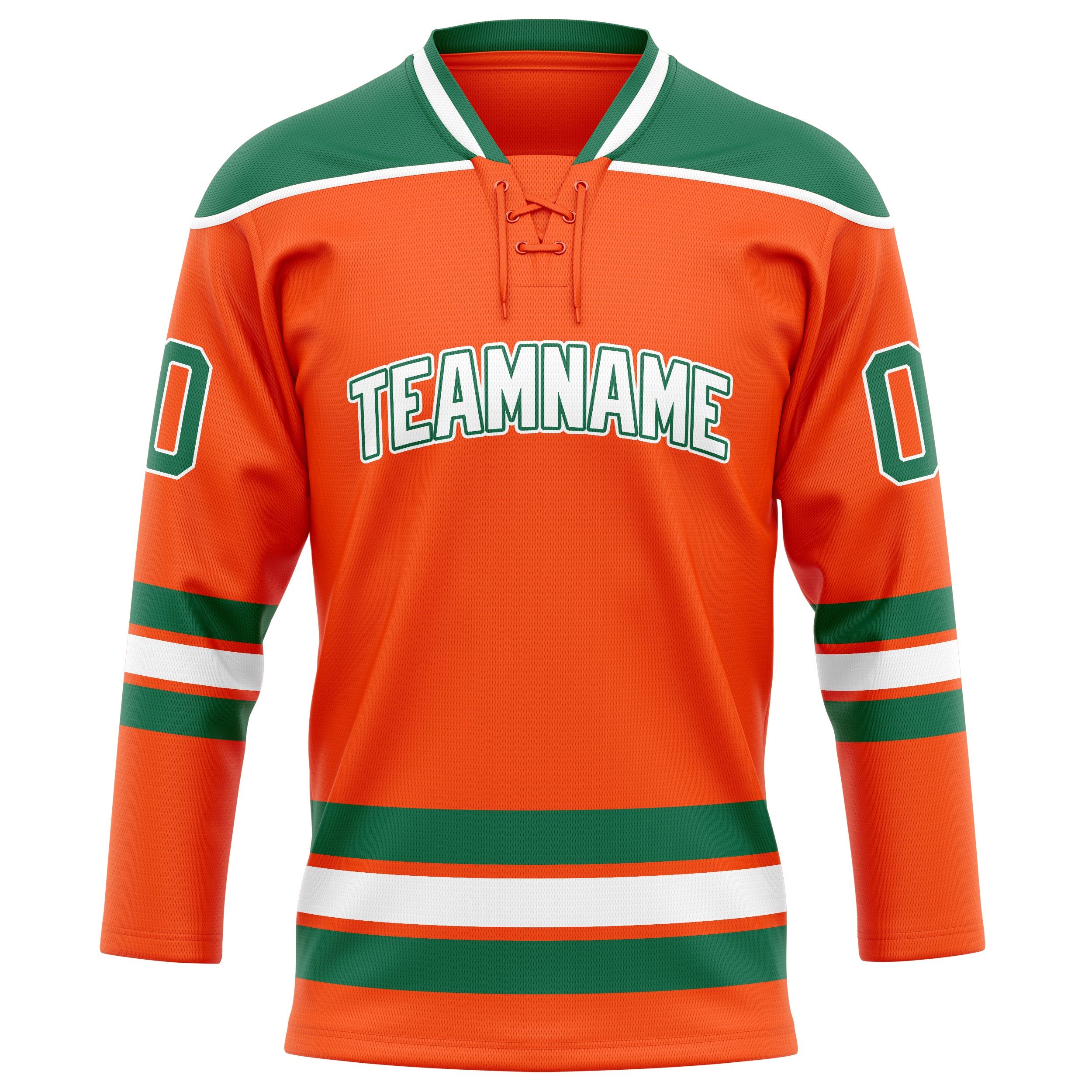 Maßgeschneidertes Professionelles Orange Kelly Grün Eishockeytrikot