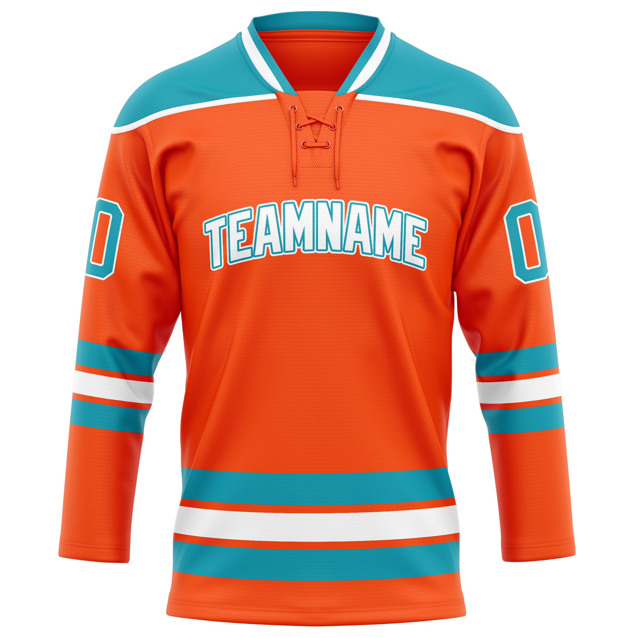 Maßgeschneidertes Professionelles Orange Blaugrün Eishockeytrikot