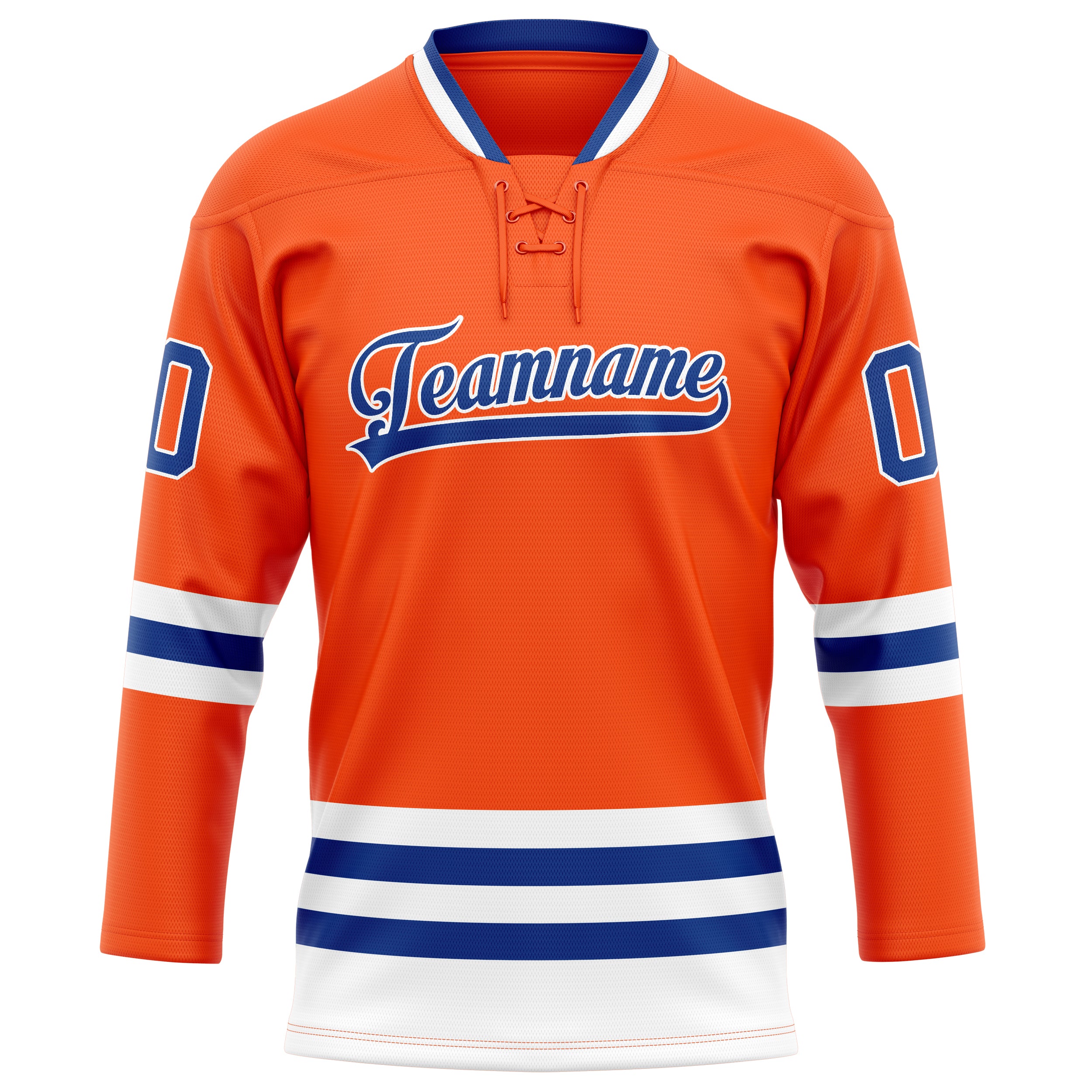 Maßgeschneidertes Professionelles Orange Königsblau Eishockeytrikot