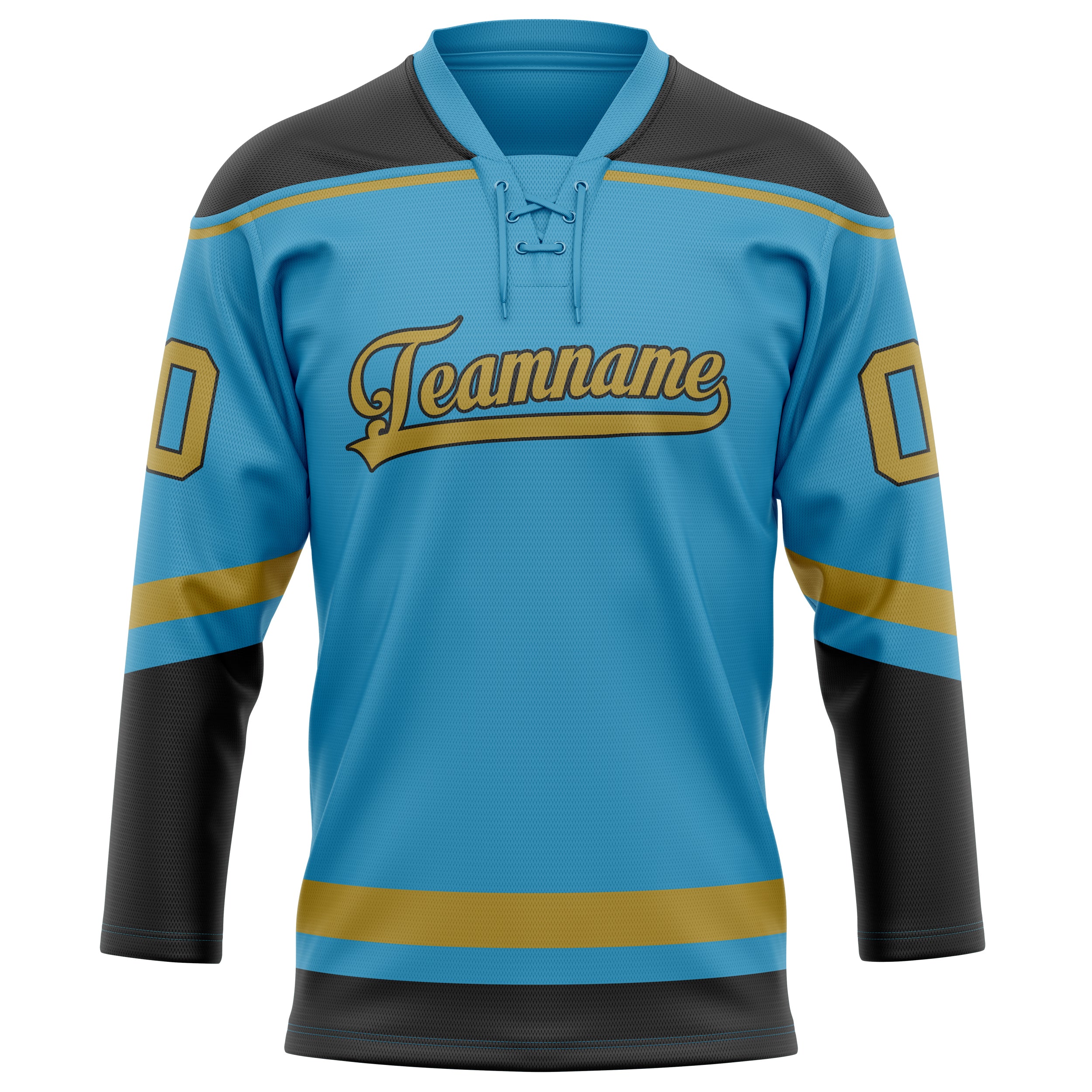 Maßgeschneidertes Professionelles Pantherblau Altgold Eishockeytrikot