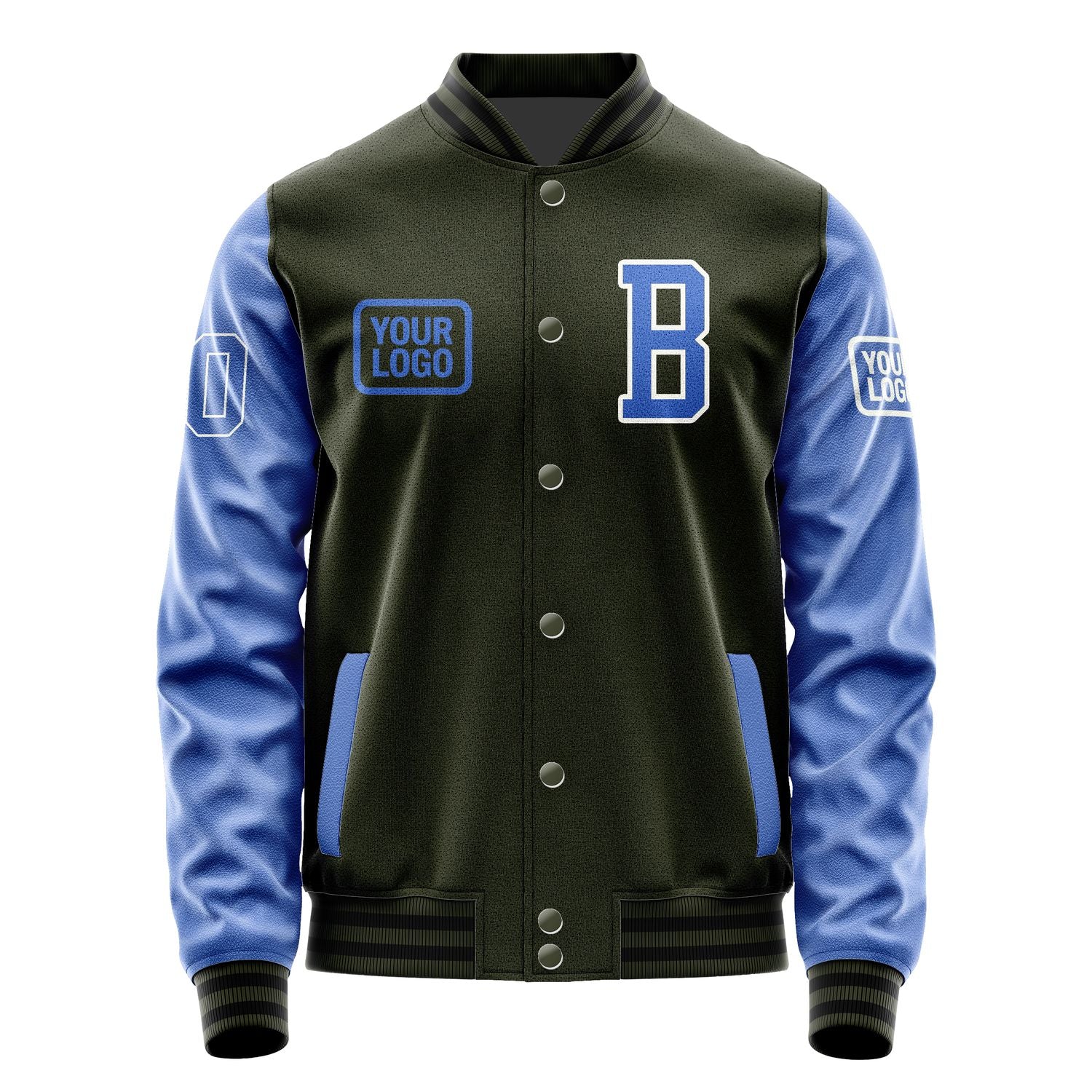 Maßgeschneidertes Dunkles Oliv Himmelblau Jacke JA020209021718090918