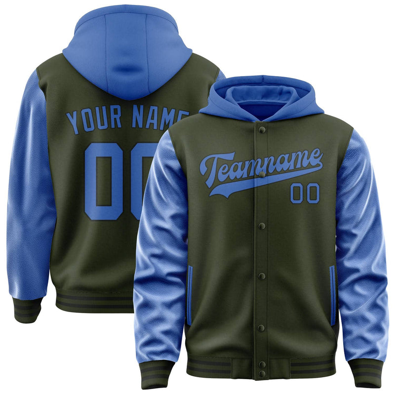 Maßgeschneidertes Dunkles Oliv Himmelblau Jacke JA020209021718090918