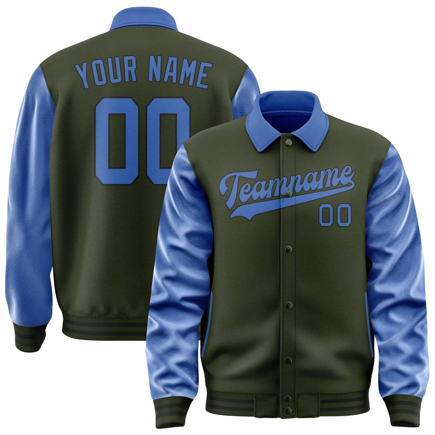 Maßgeschneidertes Dunkles Oliv Himmelblau Jacke JA020209021718090918
