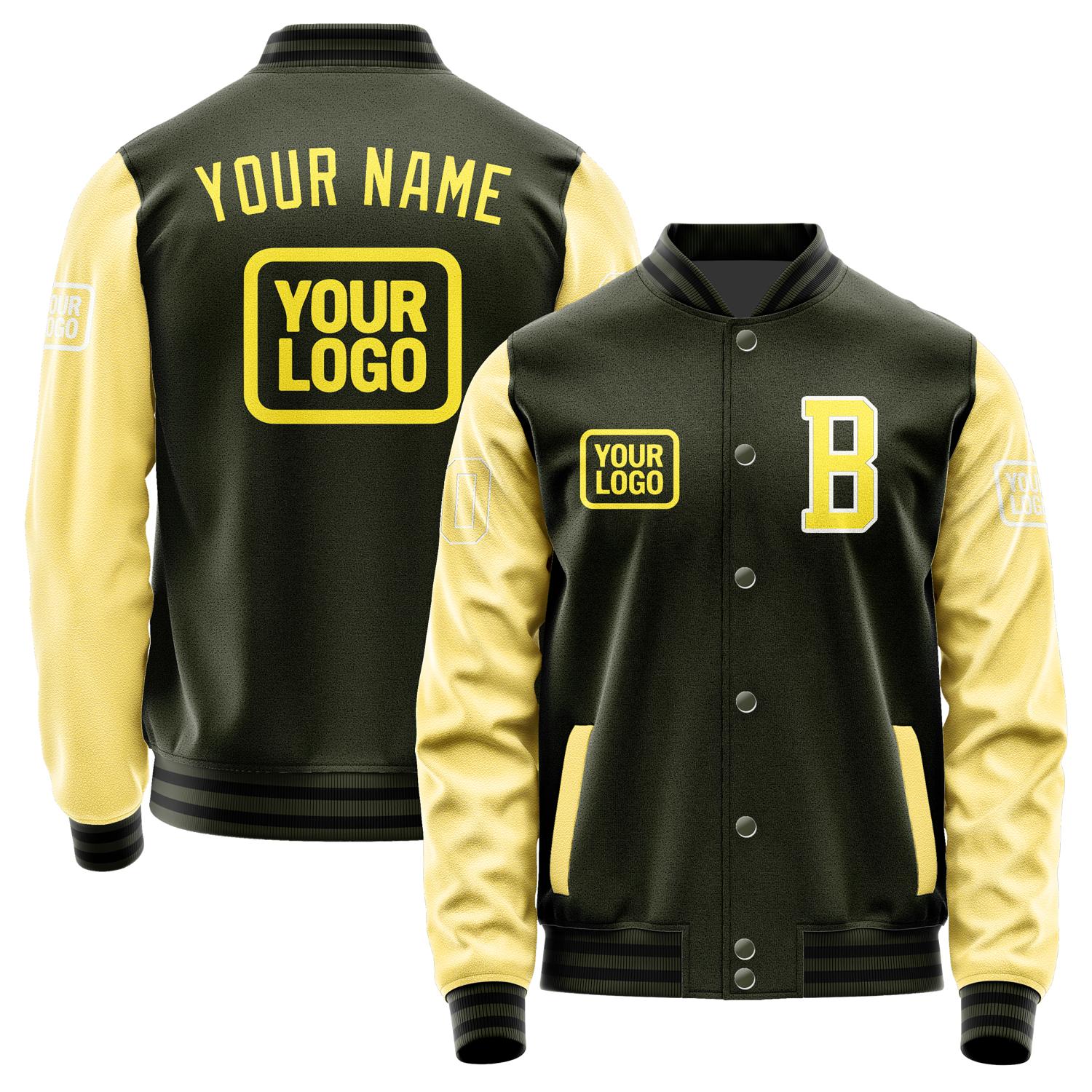 Maßgeschneidertes Dunkles Oliv Blassgelb Jacke JA020226021718262618