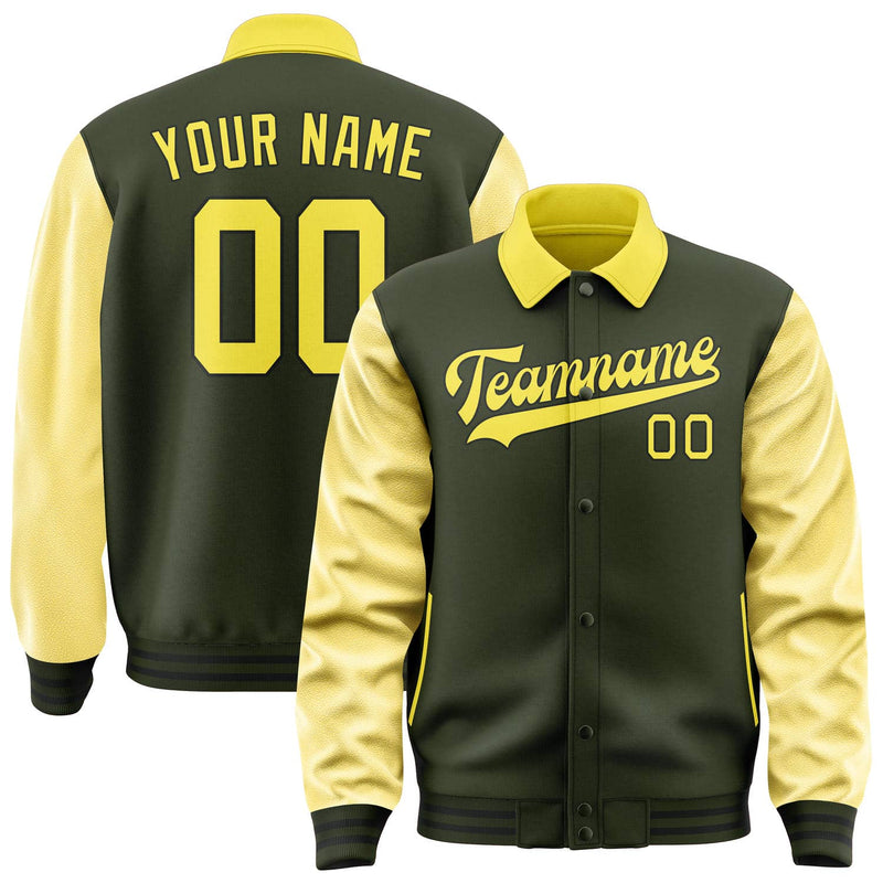 Maßgeschneidertes Dunkles Oliv Blassgelb Jacke JA020226021718262618