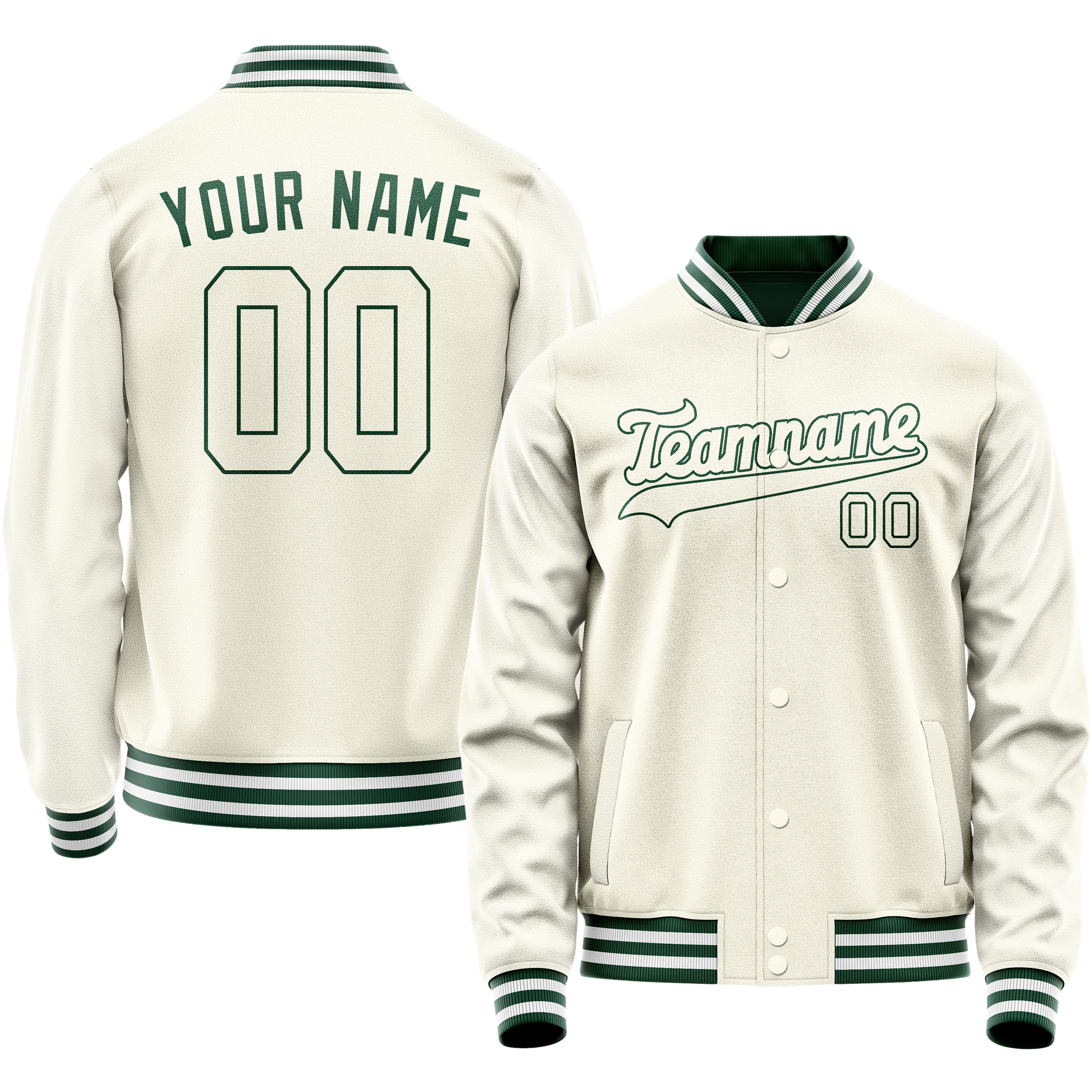 Maßgeschneidertes Creme Kelly Grün Collegejacke JA02240617JC099