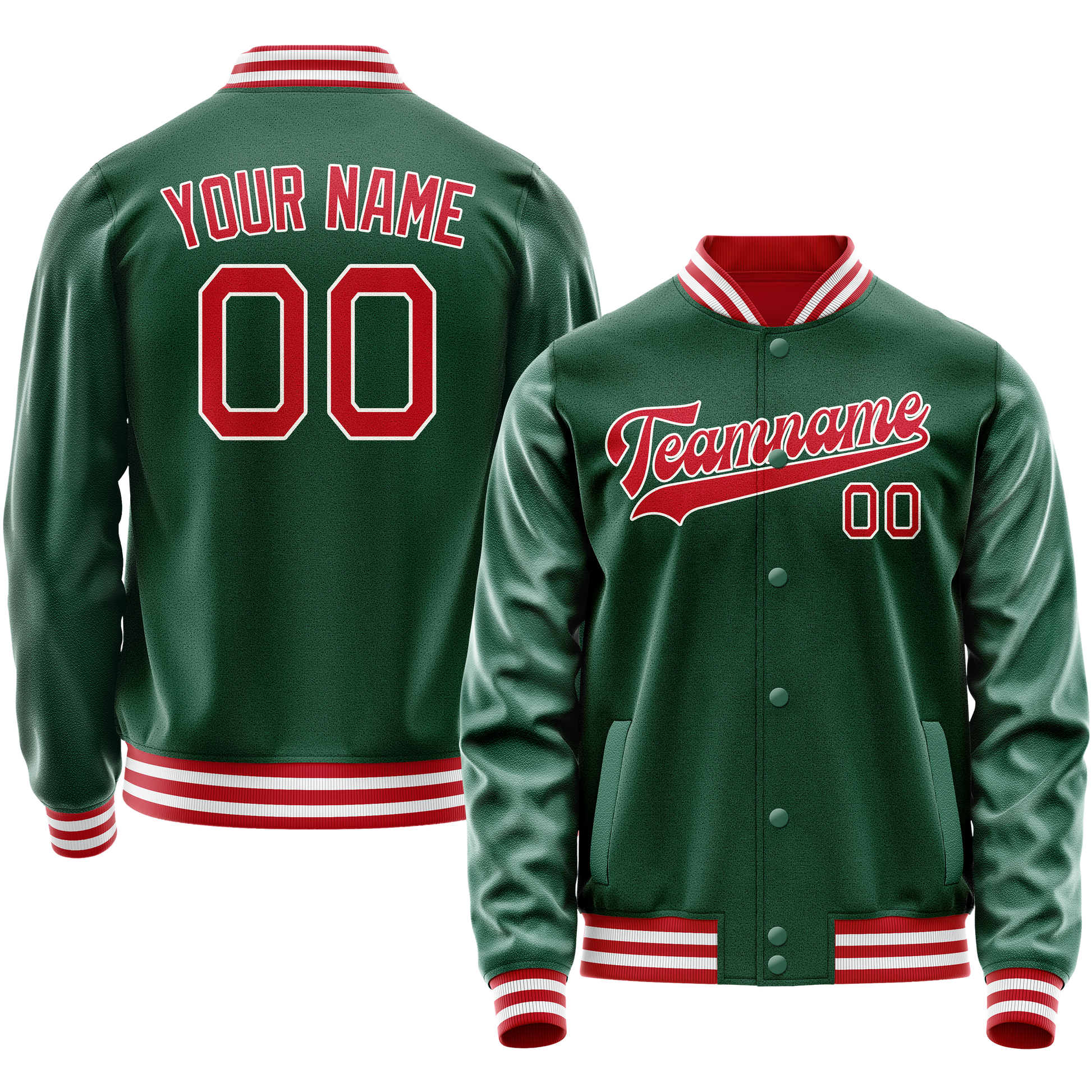Maßgeschneidertes Kelly Grün Rot Collegejacke JA02240617ZF228