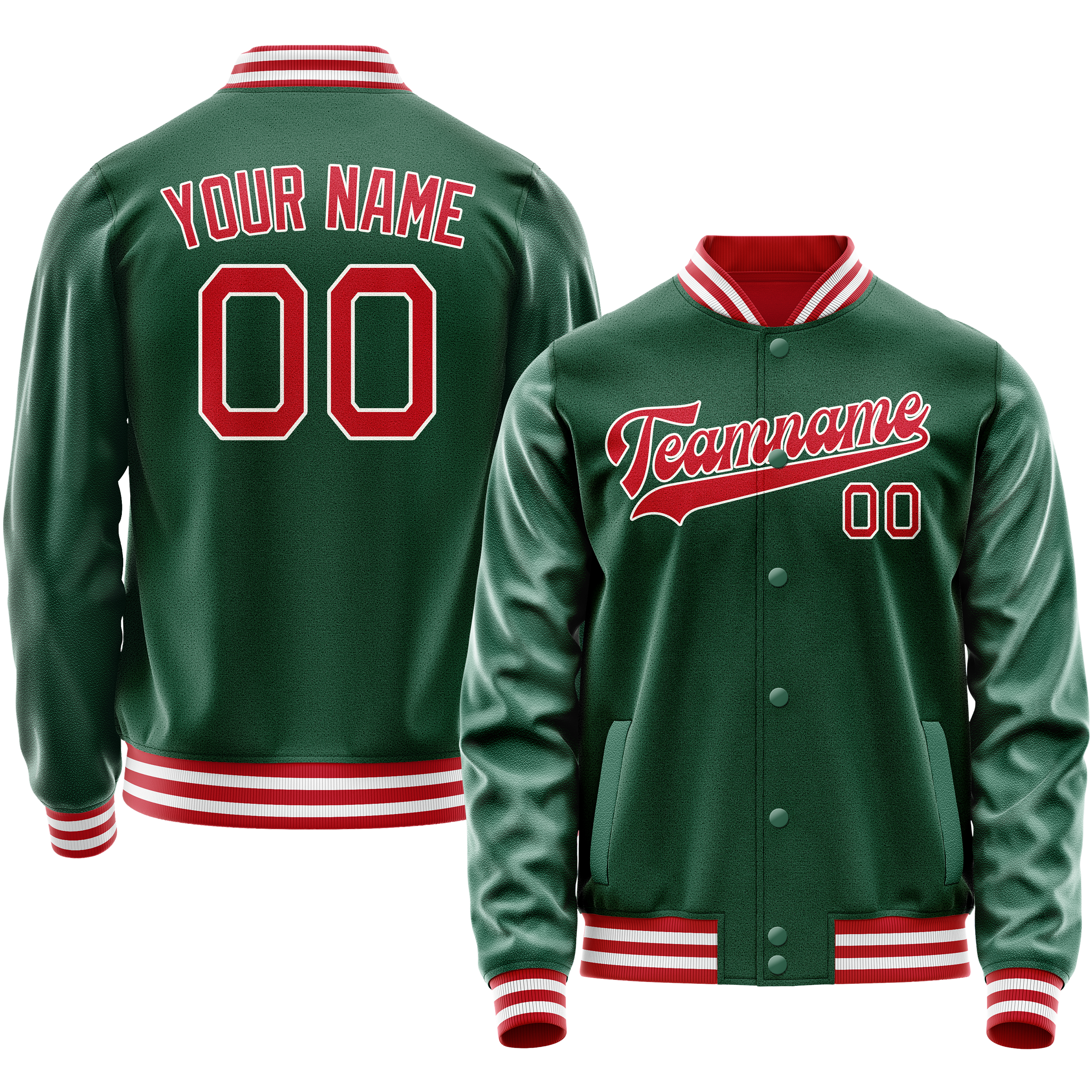 Maßgeschneidertes Kelly Grün Rot Collegejacke JA02240617ZF228