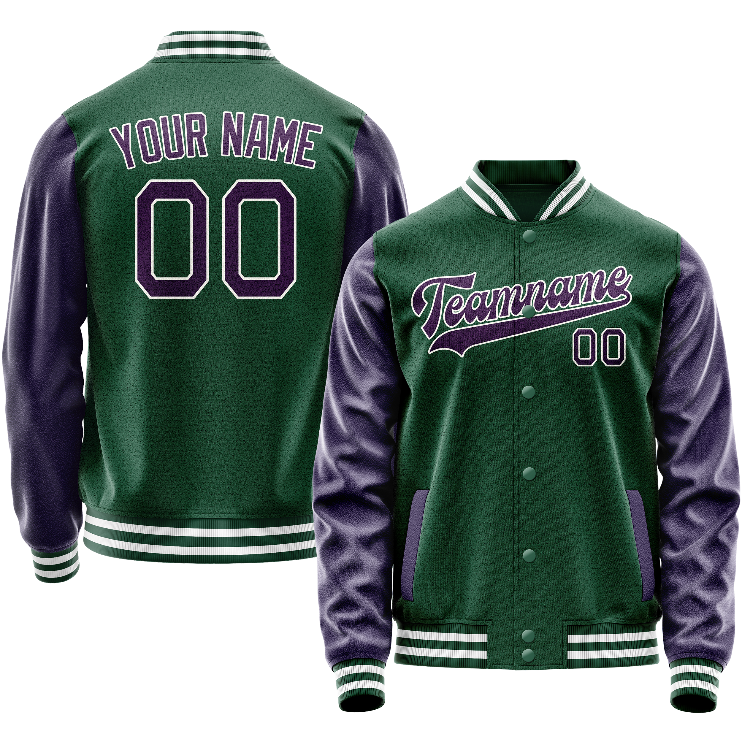 Maßgeschneidertes Kelly Grün Lila Collegejacke JA02240617ZF229