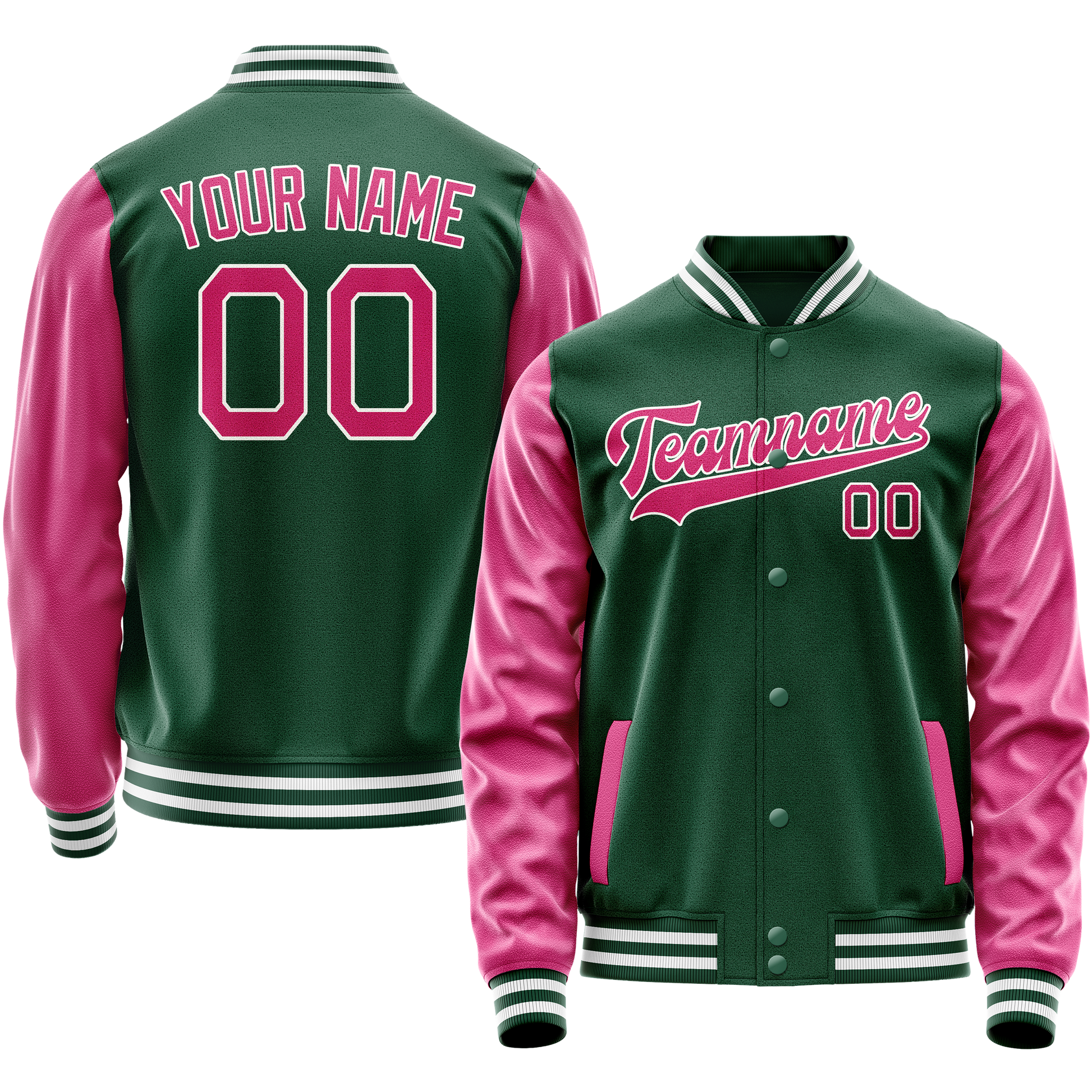 Maßgeschneidertes Kelly Grün Rosa Collegejacke JA02240617ZF232