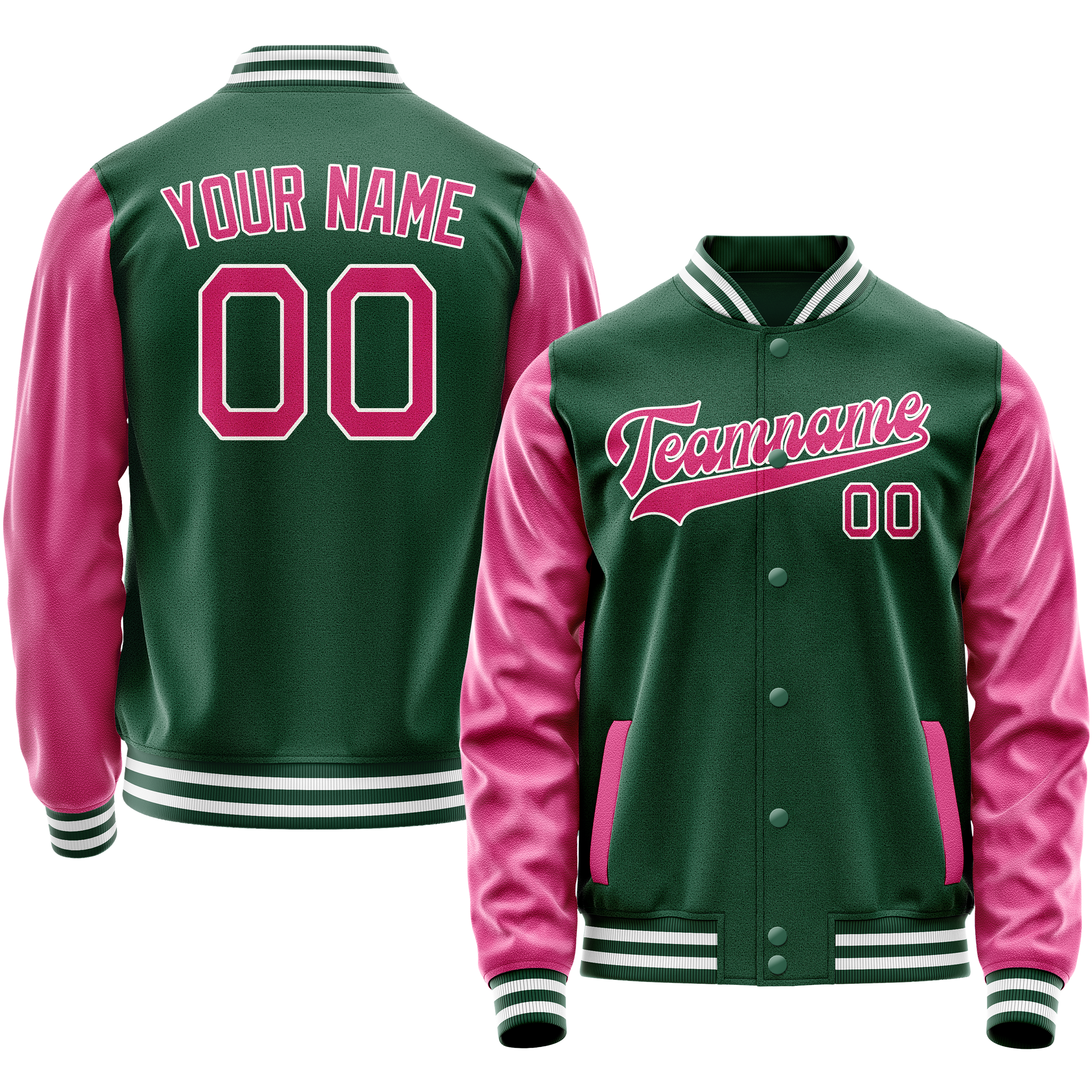 Maßgeschneidertes Kelly Grün Rosa Collegejacke JA02240617ZF232