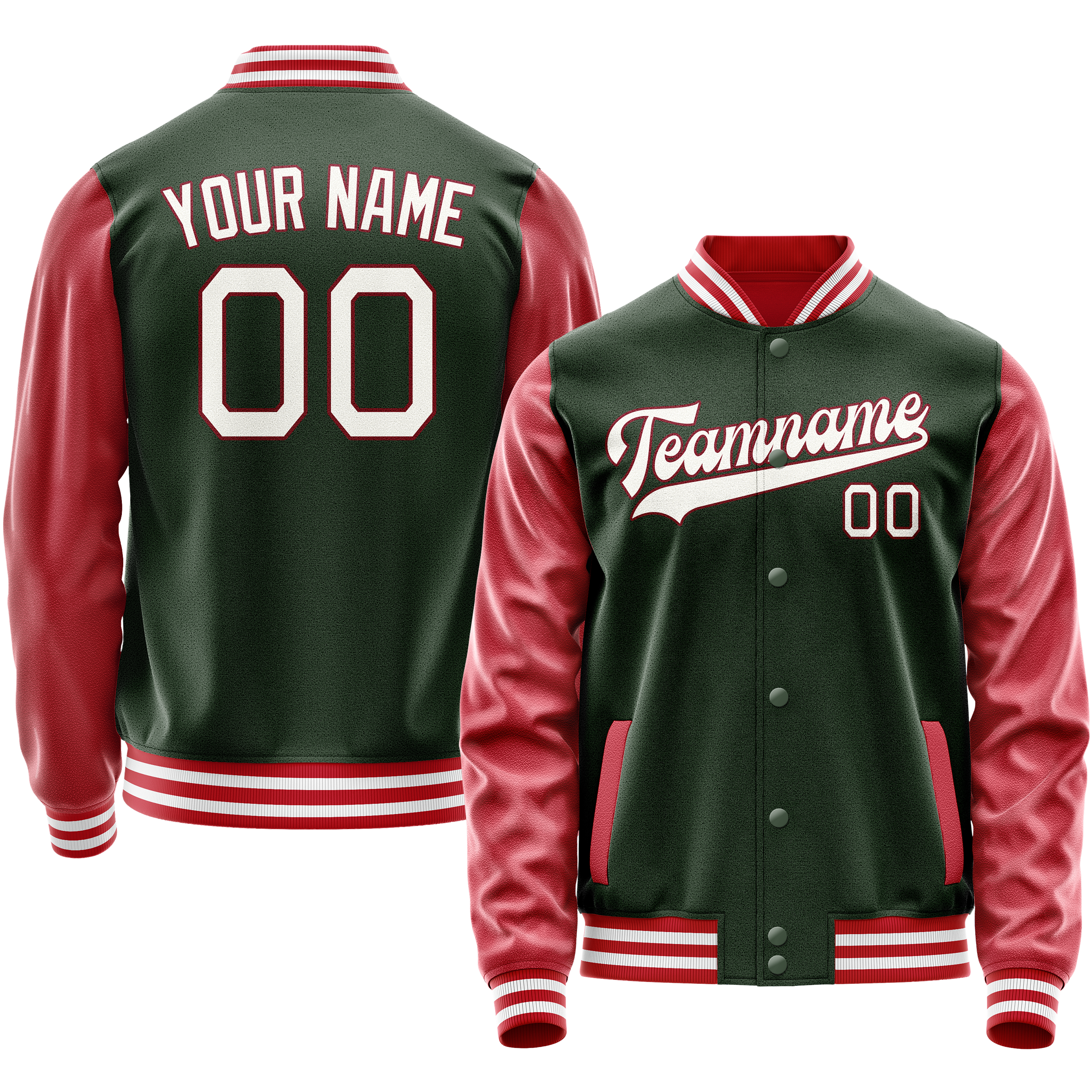 Maßgeschneidertes Grün Karmesinrot Collegejacke JA02240617JG199