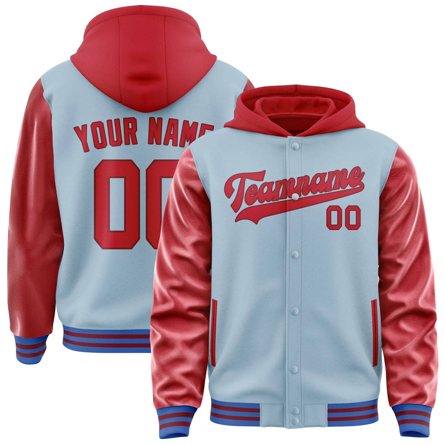 Maßgeschneidertes Hellblau Rot Jacke JA080814091517141417