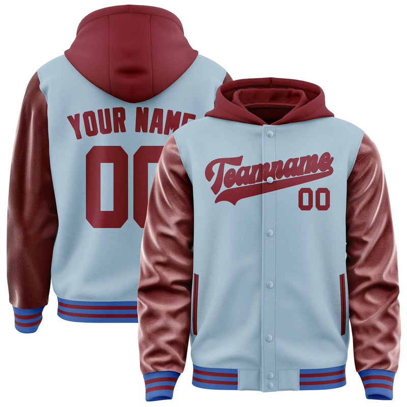 Maßgeschneidertes Hellblau Karmesinrot Jacke JA080815091517151517