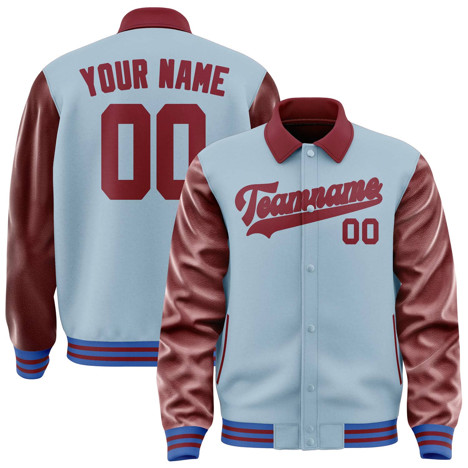 Maßgeschneidertes Hellblau Karmesinrot Jacke JA080815091517151517