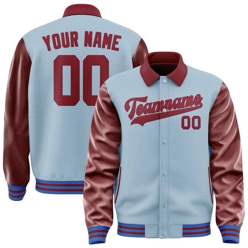 Maßgeschneidertes Hellblau Karmesinrot Jacke JA080815091517151517